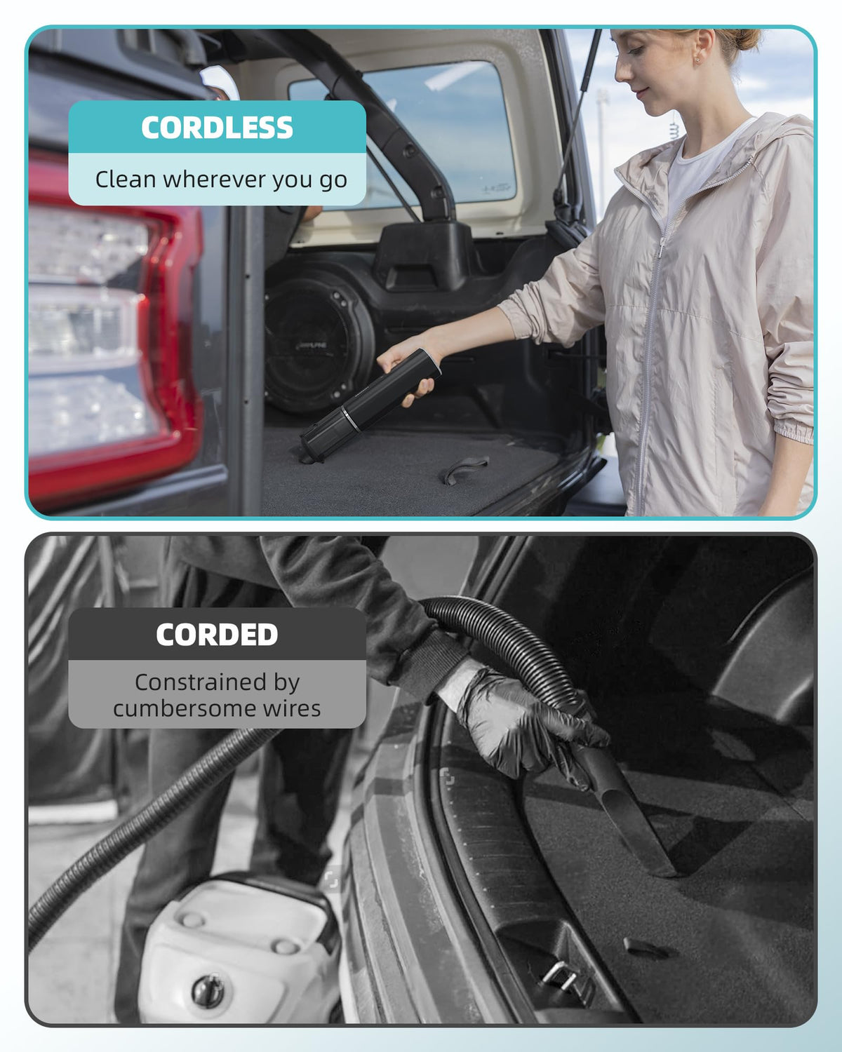 EBOSSOM Car Vacuum with 21000Pa High Suction, Portable Vacuum for Car, 2 Modes, 30 Mins Runtime, 4 in 1 Vacuum Cleaner with LED, Cordless Handheld Vacuum V8 Ultra