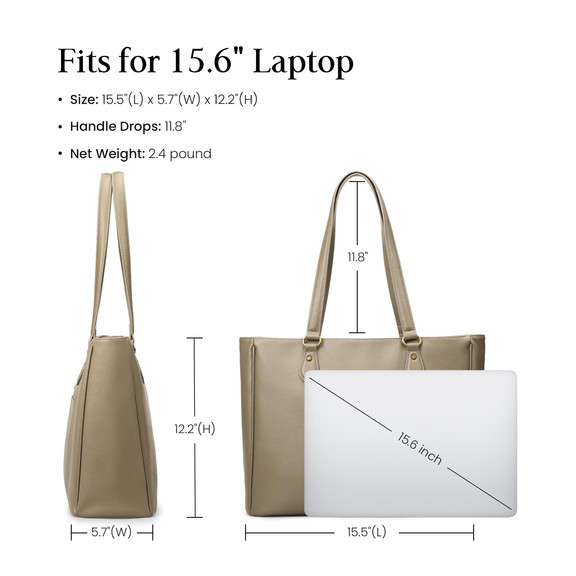 befen Genuine Leather Tote Bag Purse for Women, Women's Shoulder Totes Bags Purses Satchel Handbags with Padded Compartment for Daily & Travel Taupe