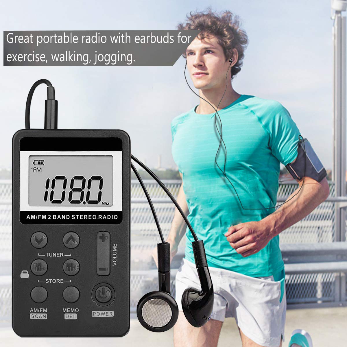 Personal AM/FM Pocket Radio Portable VR-robot, Mini Digital Tuning Walkman Radio, with Rechargeable Battery, Earphone, Lock Screen for Walk/Jogging/Gym/Camping Electronics