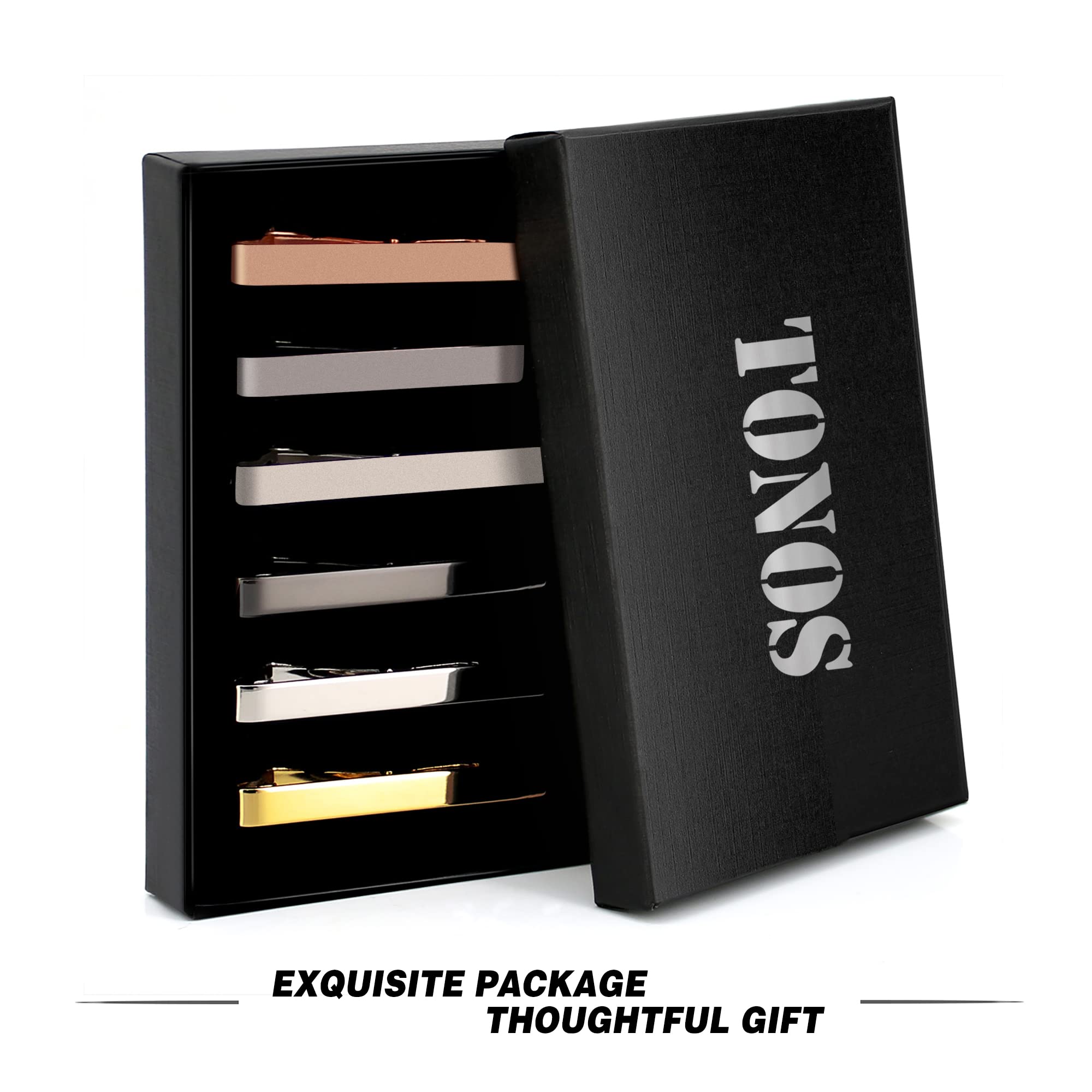 Tie Clips for Men, 6 PACK Tie Clip Set with Elegant Gift Box - Shiny & Matte Tie Clips Black, Silver, Gold Tie Bar Tie Pinch Tie Clasp. Nice Gift for Father, Husband, Boyfriend, Wedding (Classic 6PC)