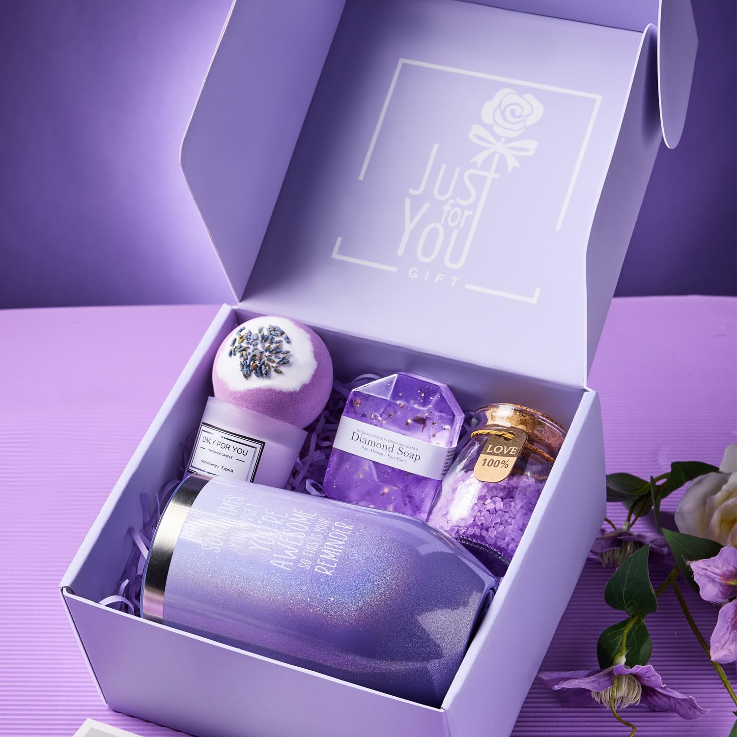 Gifts for Women, Mom, Wife, Girlfriend, Sister, Her - Happy Birthday, Christmas, Valentine's Day, Mothers Day Gifts - Lavender Spa Gift Basket Set