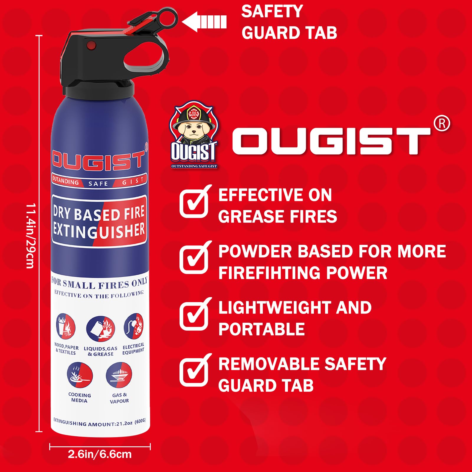 Dry Stop Fire Extinguisher Spray - 600g Quick-Acting Powder for Home, Vehicle, Garage, Kitchen, 1A:10B:C:K Portable & Mess-Free Solution for Electrical, Grease Fires & More -4 PACK