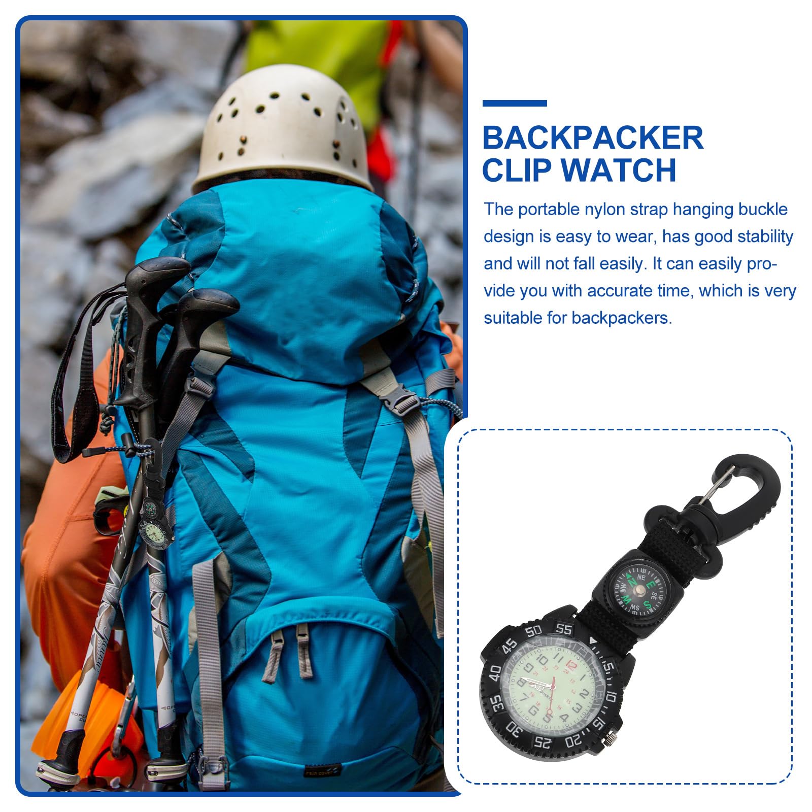 WRITWAA Sports Pocket Watch Backpacker Clip Watch Backpacker Hanging Watch Digital Dial Watch Backpack Clip on Watch Carabiner Watch Backpacker Watch Outdoor Pocket Watch Hiking Watch Belt Loop Watch