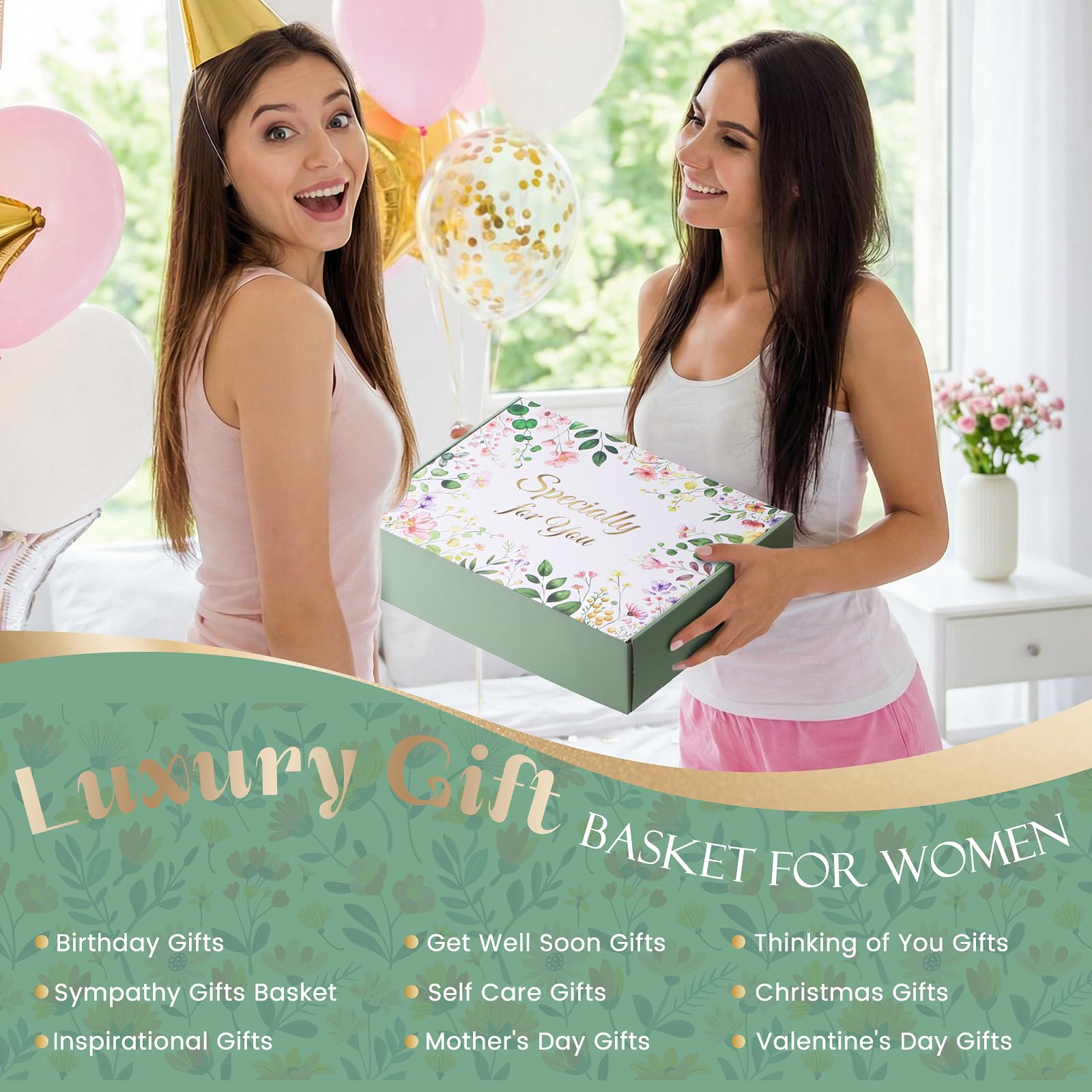 Birthday Gifts for Women, 11 Pcs Sage Green Self Care Package Get Well Soon Gift Baskets, Inspirational Thinking of You Thank You Gift with Bath Spa Gift Set - Unique Gifts for Women