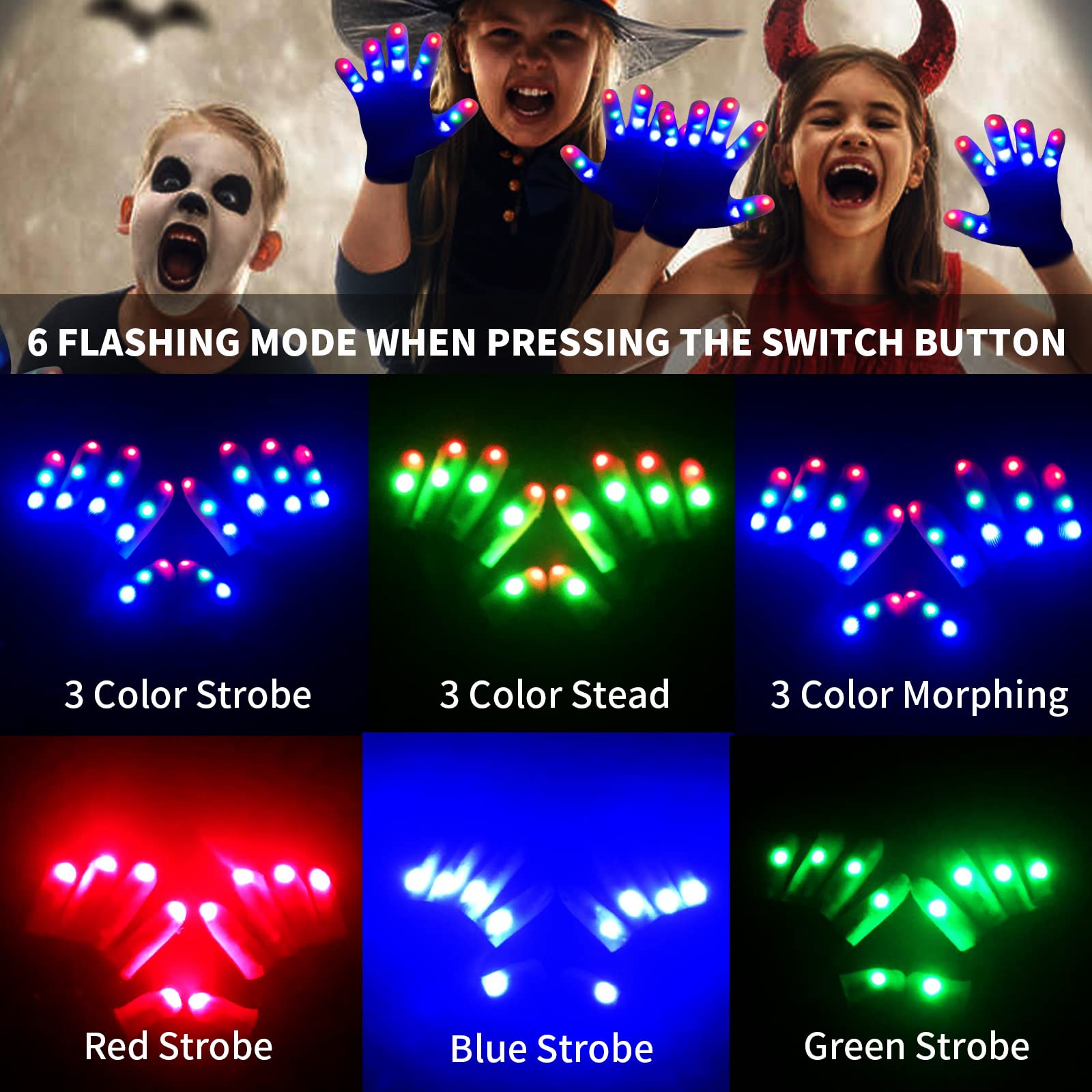 ONEREED 4 Pairs LED Gloves Girls Boys Toys Age 8-12 Years Old Light Up Gloves for Kids Teens and Adults Halloween Christmas Valentines Easter Birthday Parties Gifts for Kids Friends Parents Couples