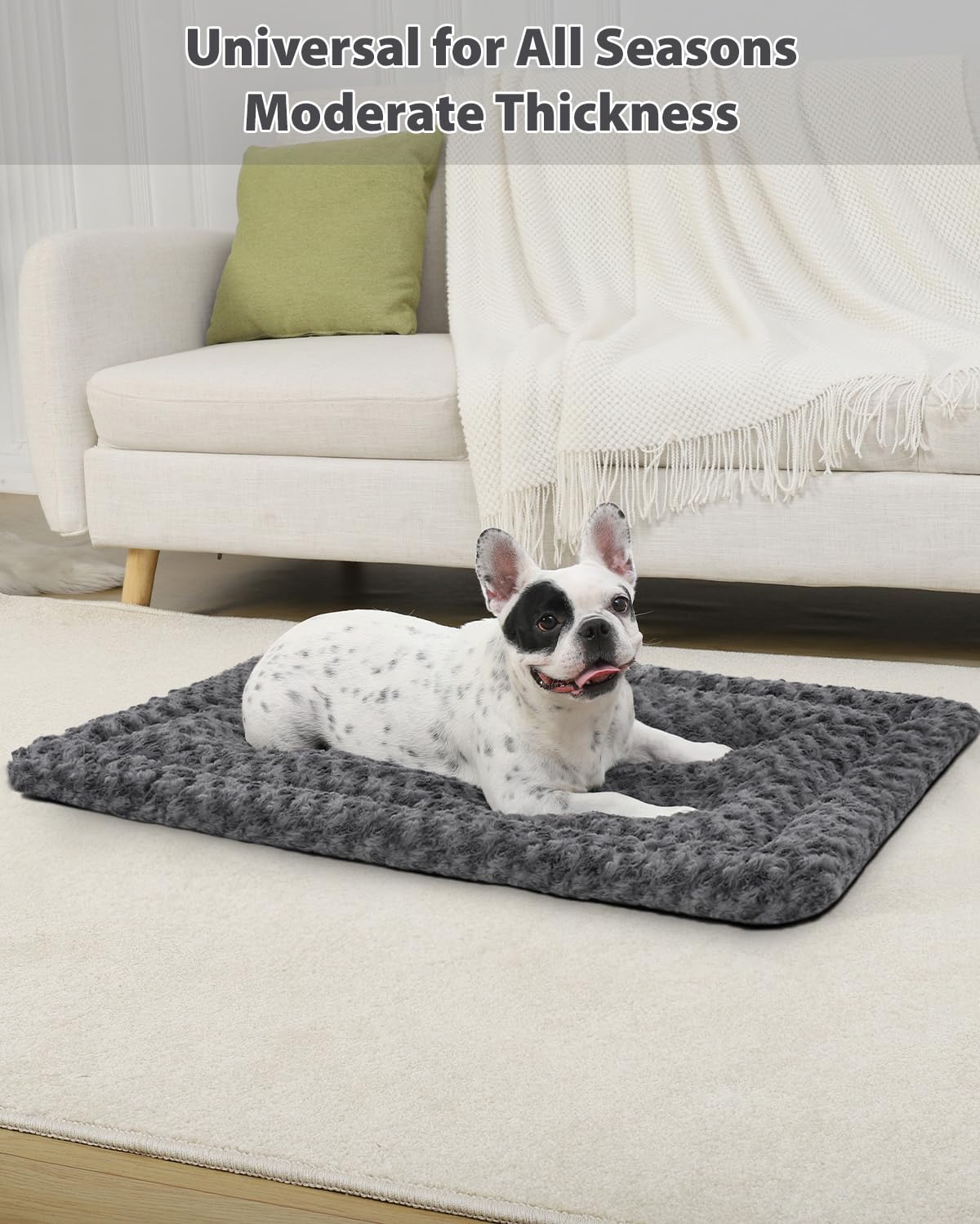 Washable Dog Bed Mat Reversible Dog Crate Pad Soft Fluffy Pet Kennel Beds Dog Sleeping Mattress for Large Jumbo Medium Small Dogs, 35 x 22 Inch, Gray