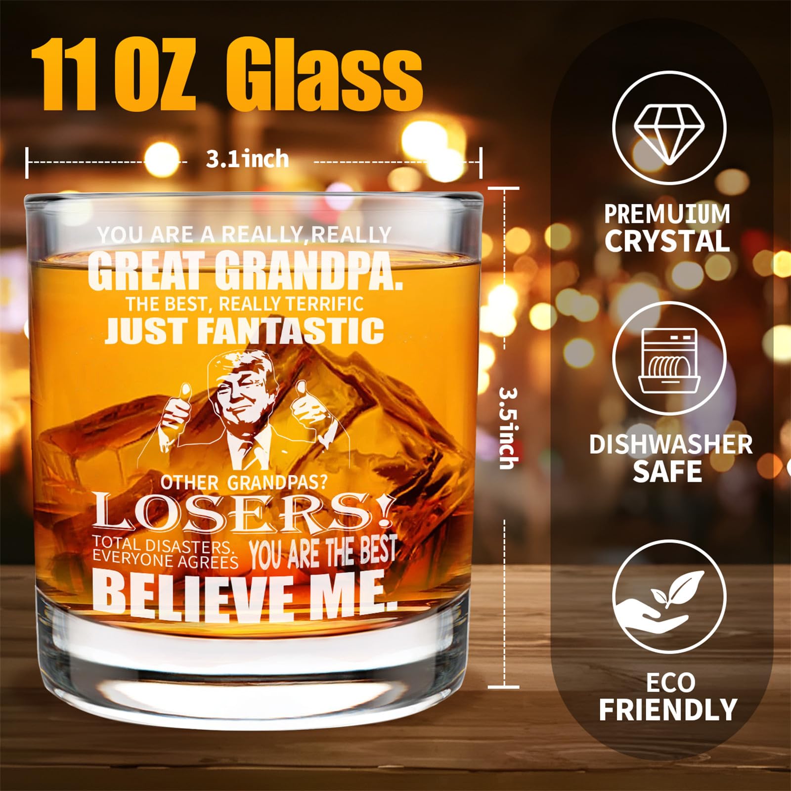 YOOMODERN Grandpa Whisky Glass Birthday Gifts for Grandpa from Grandkids 11Oz Whisky Glass Gift for Grandpa Christmas Fathers Day Drinking Glass Present for Grandfather Wine Glass from Granddaughter