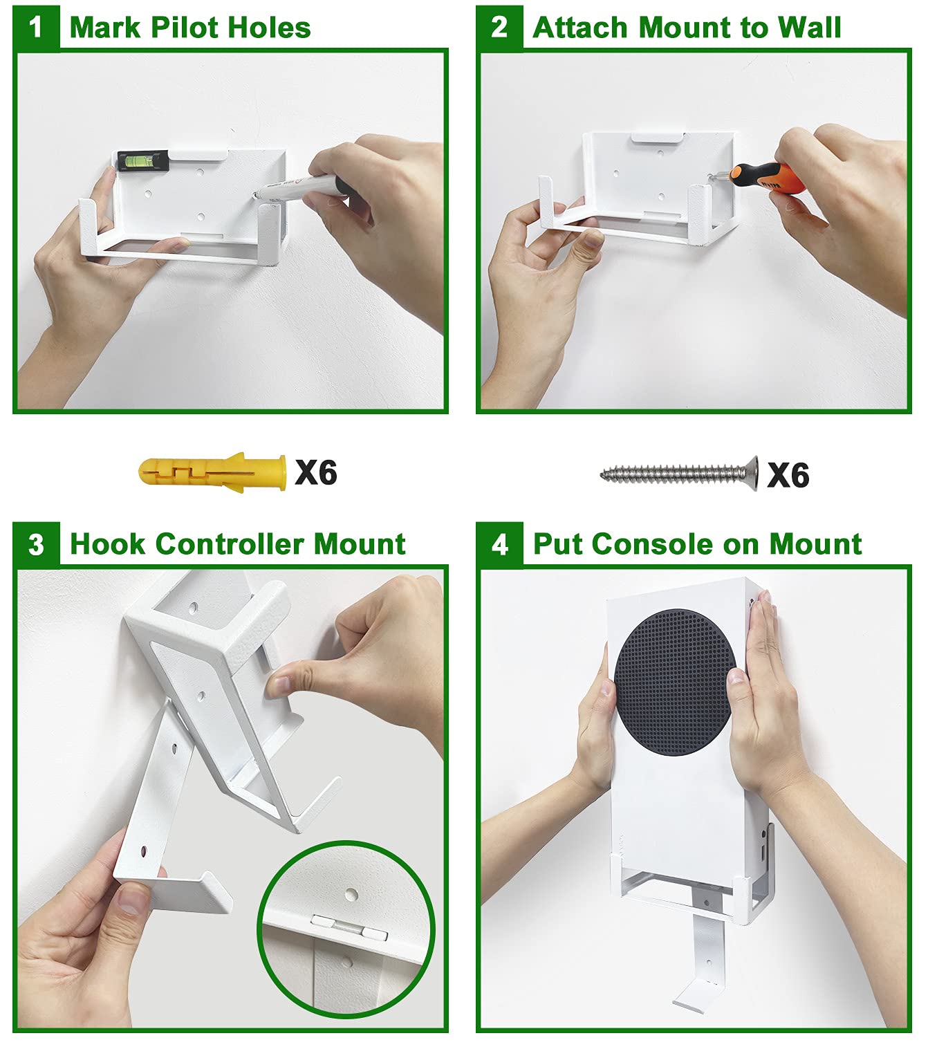 Wall Mount for Xbox Series S (Mount The Console & Accessories on Wall Near or Behind TV Left/Right), Wall Shelf Bracket Kit for XSS System
