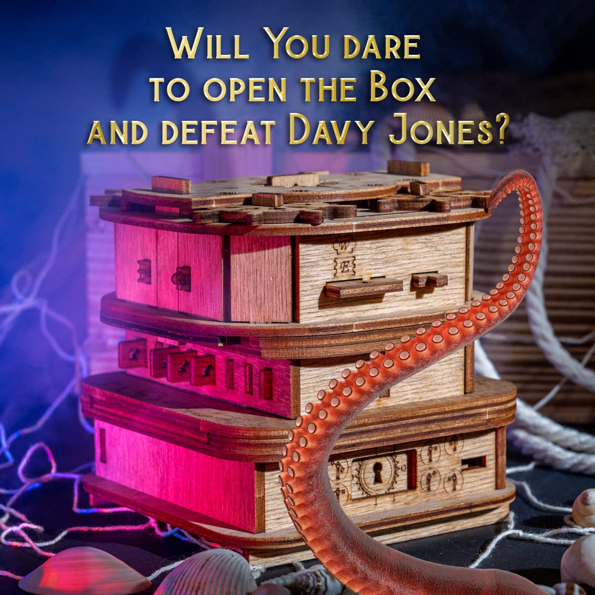 iDventure Cluebox - Davy Jones Locker - Escape Room Game - Puzzle Box - Gift Box - 3D Wooden Puzzle for Adults - Wooden Jigsaw - Brain Teaser - Birthday Gift Gadget for Men - Money Box