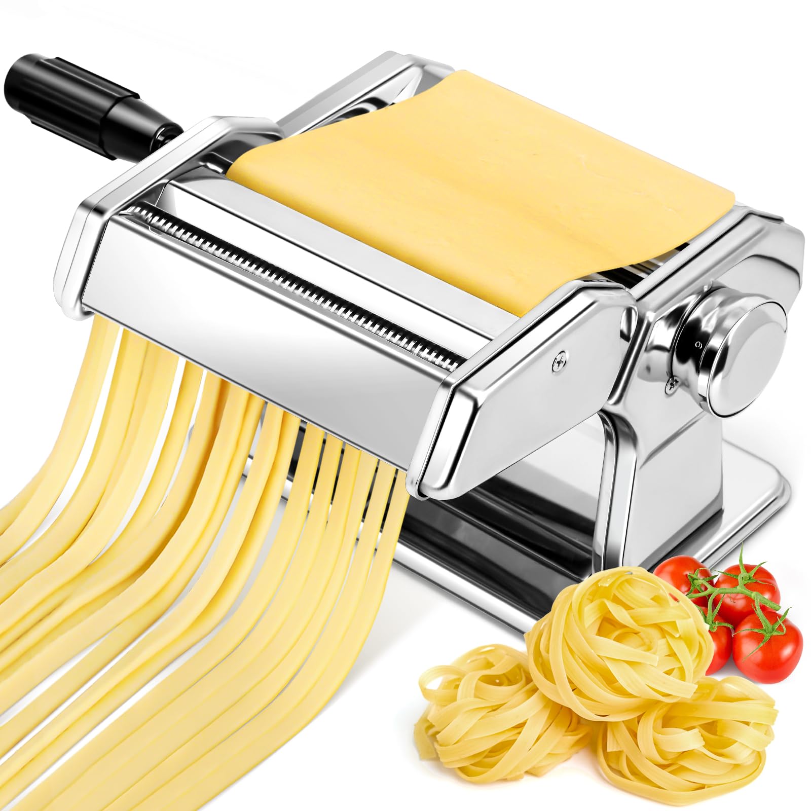 YASHE Manual Pasta Maker Machine, Stainless Steel Pasta Roller and Cutter with 7 Adjustable Thickness Settings, Dual Width Noodle Maker for Pasta, Spaghetti, Fettuccine, Lasagna