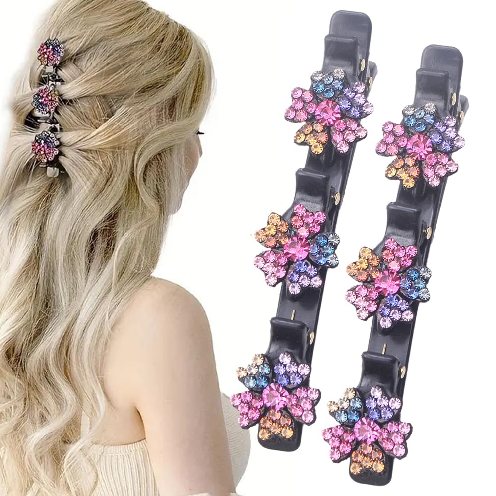 2 PCS Sparkling Crystal Stone Braided Hair Clips Girls,2024 Hair Clips for Women,Hair Clips for Thin Thick Curly Hair,Small Hair Clips Hair Braid Clips for Home Use (color)