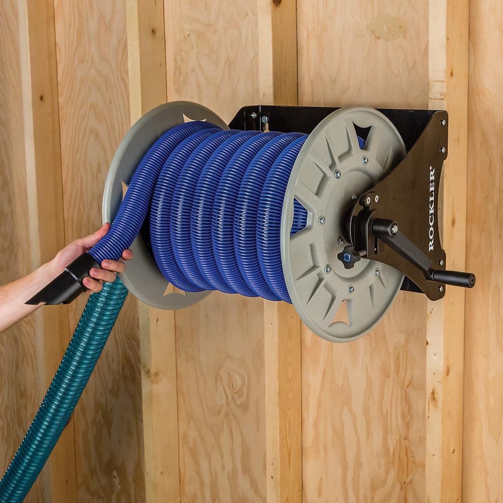 Dust Right Shop Vacuum Hose Reel - Holds 40' of 1-1/2'' Vacuum Hose Extension Reel w/Steel Frame - Adjustable Tension Knob, Wall Mount Vacuum Hose Reel - Easy Installation Dust Collector Accessories