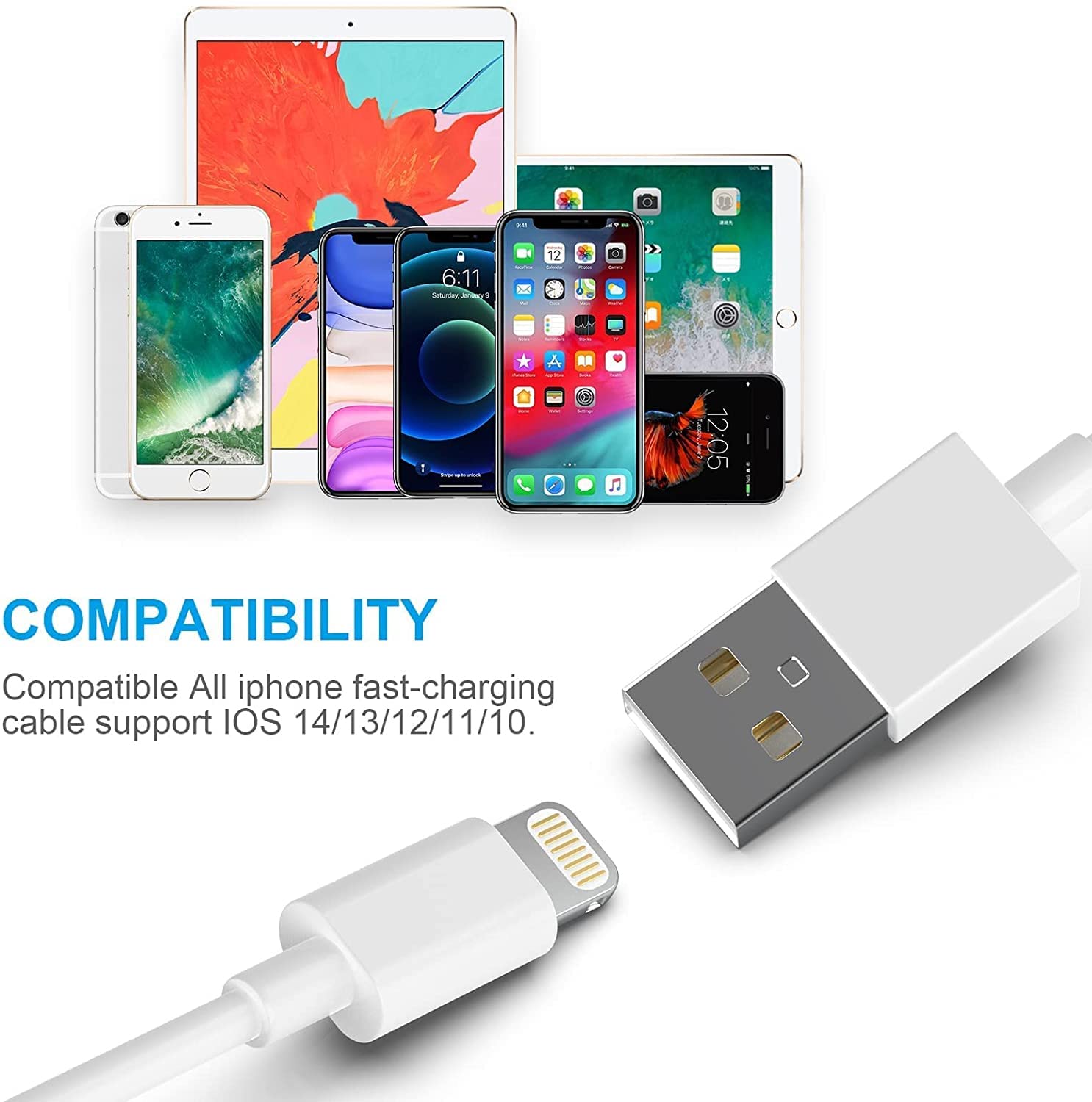 AZMOGDT ( Apple MFi Certified iPhone Charger 5pack[6/6/6/10/10FT] Long Lightning Cable Fast Charging Cord iPhone Charging Cable Compatible iPhone 14/14 Pro/Max/13/12/11 Pro Max/XS MAX/XR/XS/X/8/Plus