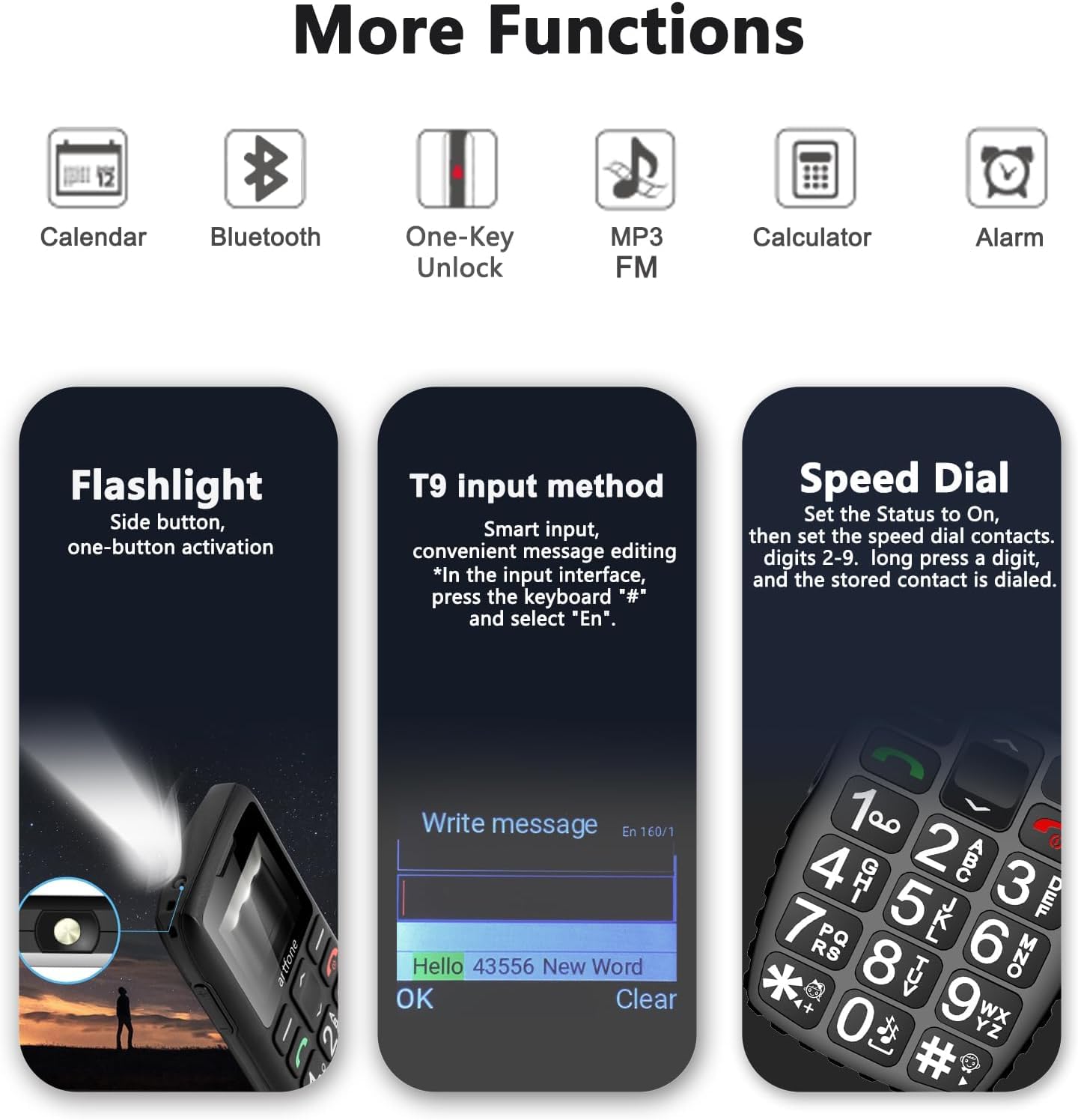 artfone C1+4G Big Button Cell Phone for Seniors and Kids, Unlocked Senior Cell Phone with SOS and Time Broadcast Button, Speed Dial, FM Radio, Torch, Clear Sound, Charging Dock, 1800mAh Battery, Black