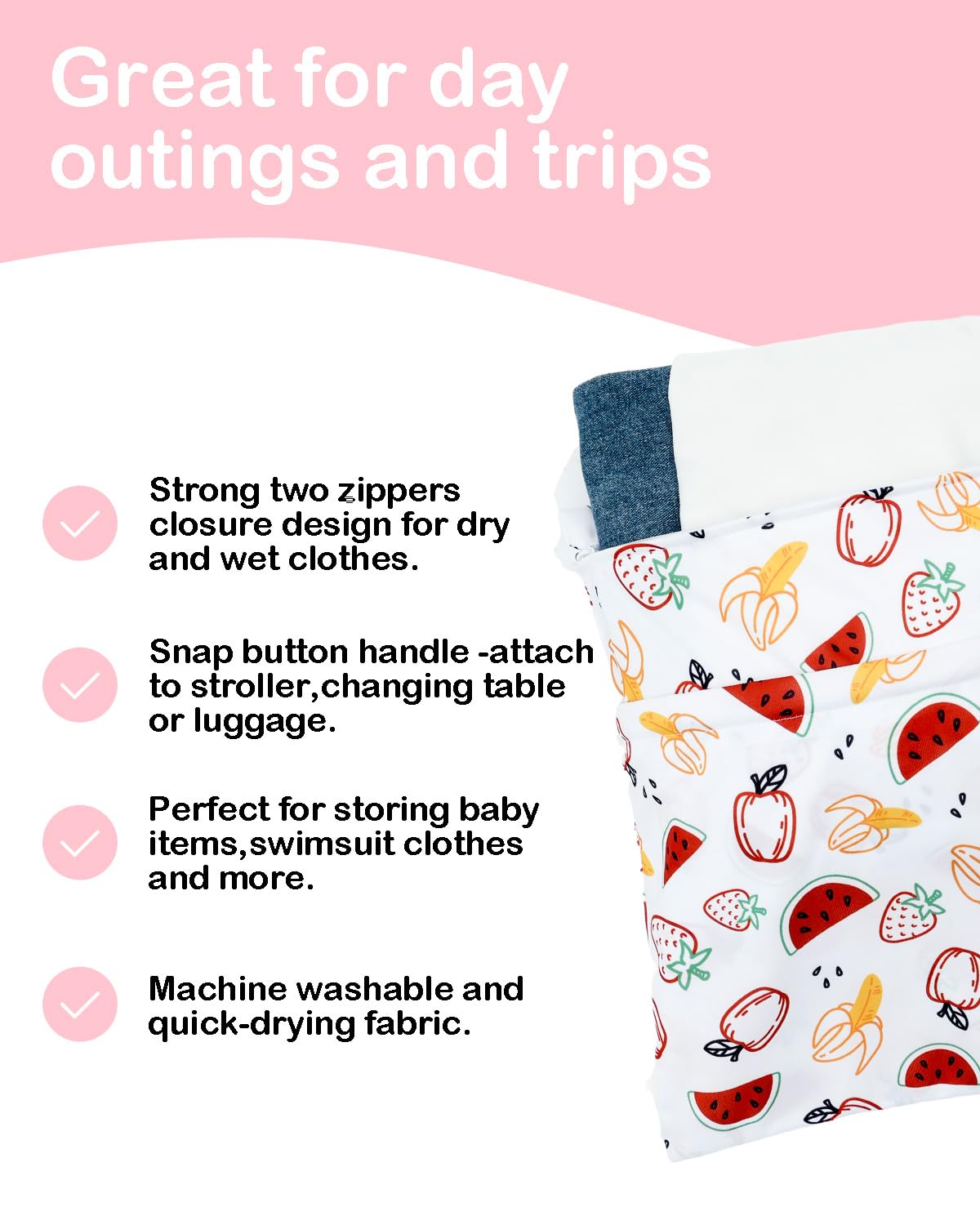 ALVA ALVABABY 2pcs Waterproof Wet Dry Bags,Reusable with Two Zippered Pockets,Baby Cloth Diaper,Travel,Beach,Pool,Daycare,Soiled Baby Items,Yoga Gym Bag,Swimsuits or Wet Clothes 2LW02