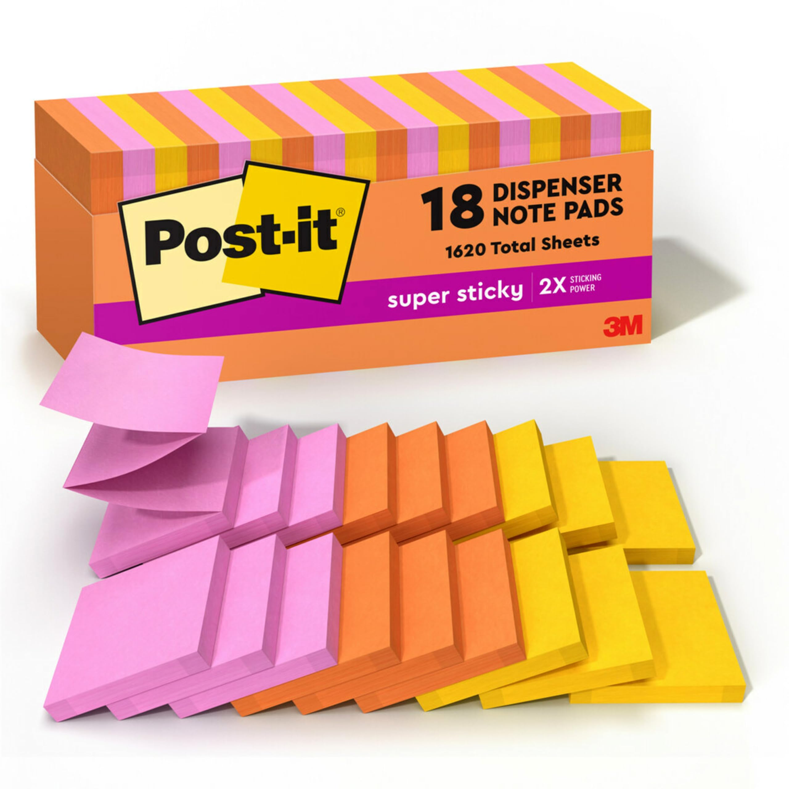 Post-it Super Sticky Dispenser Pop-up Notes, 18 Sticky Note Pads, 3 x 3 in., 2X The Sticking Power, New Year Organization or Second Semester School Supplies, Energy Boost Collection