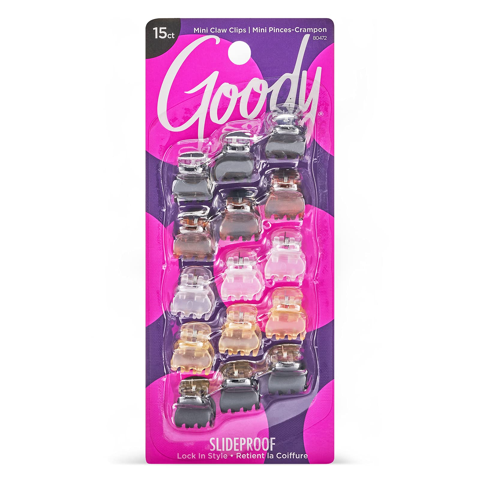 GOODY Hair Women's Classics Mini Crown Claw Clip, Multicolor, 15 Count