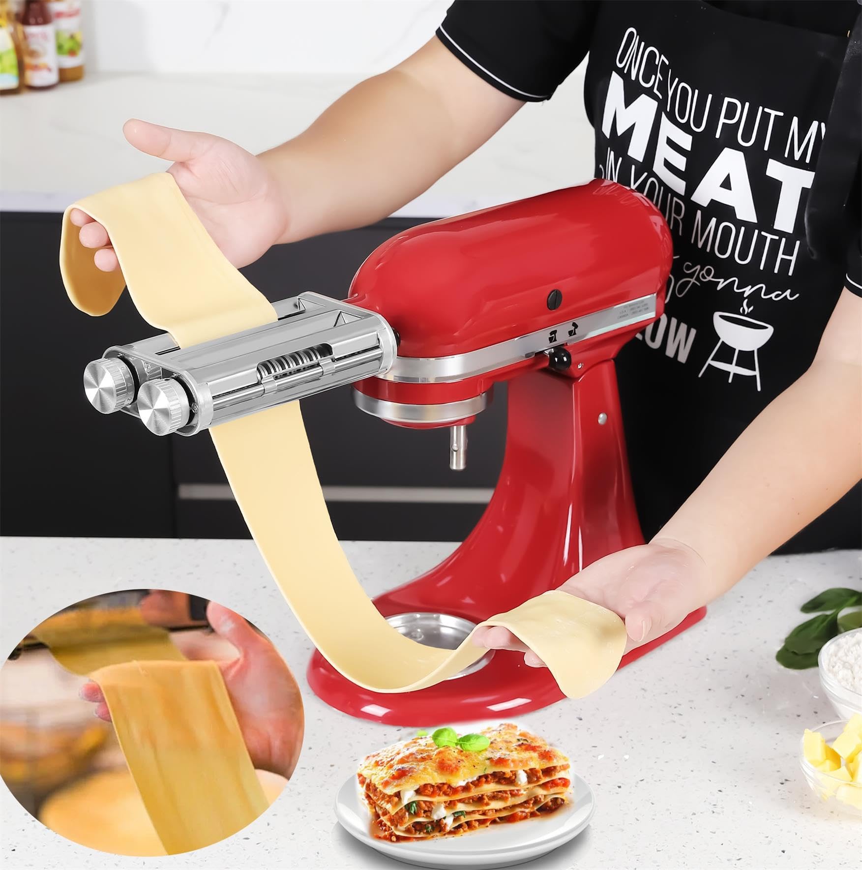 FavorKit Pasta Maker Attachment 3 in 1 Set Compatible for KitchenAid Mixers Plus Hub Knob Screw Accessory Included Pasta Sheet Roller, Spaghetti Cutter, Fettuccine Cutter and Cleaning Brush