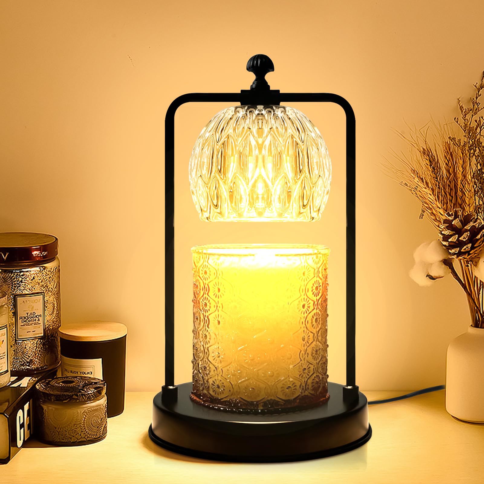 Qoyntuer Candle Warmer Lamp with Timer, Glass Electric Candle Warmer, Dimmable Candle Lamp for Home Decor, Gifts for Women Christmas/Birthday/Housewarming/Valentine's Day