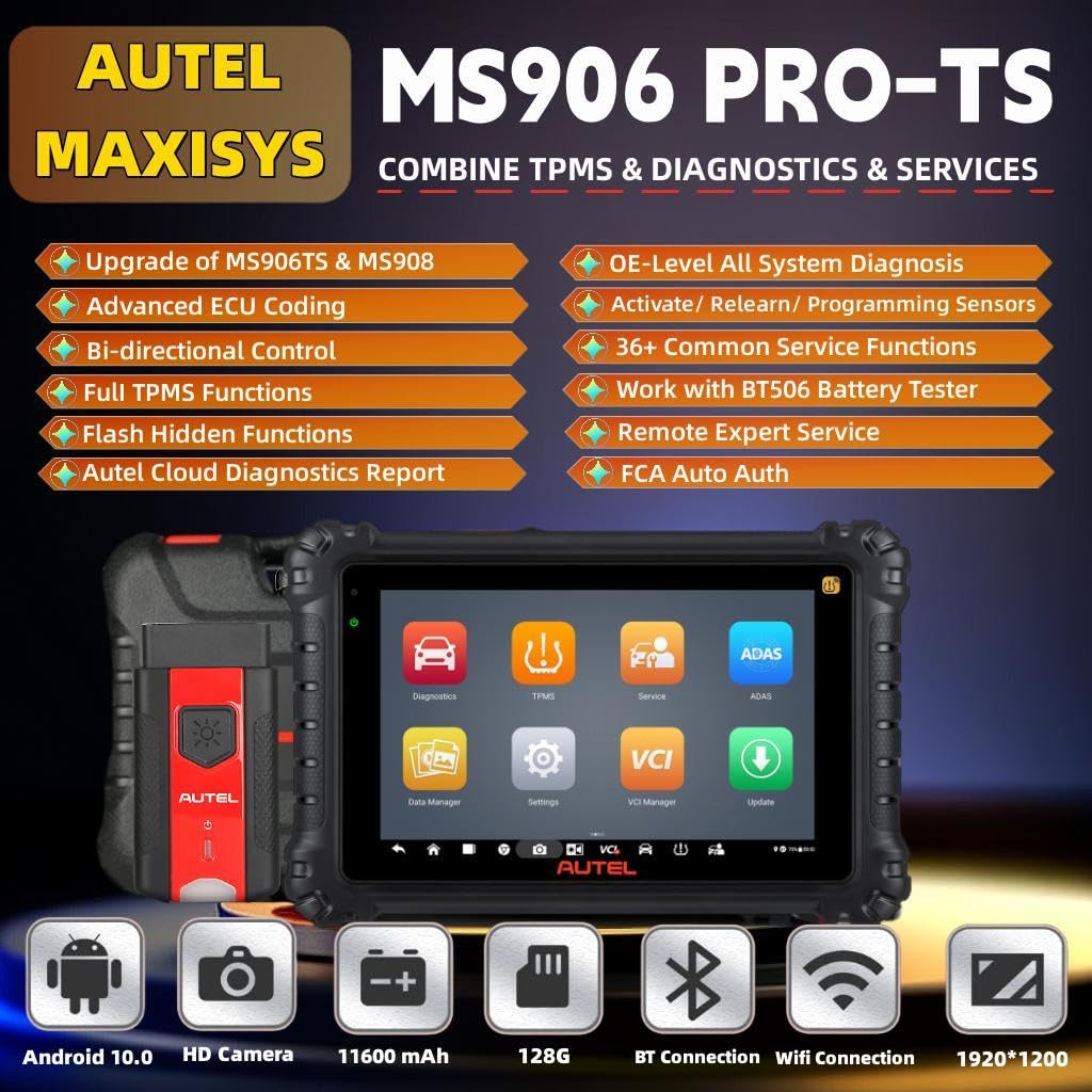 Autel MaxiSys MS906 Pro-TS Full System Diagnostic OBDII Scanner Tool 2024 Newer Up of MS906 Pro MS906BT MS906TS MK908, Top TPMS Diagnostic & ECU Coding, Active Test, 36+ Service, Full TPMS, Auto Scan