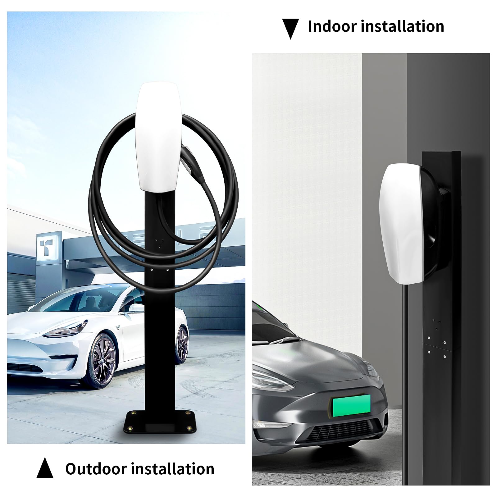 Generic EV Charger Pedestal Outdoor, 28"" Wall Connector Charger Pedestal Base for Tesla Gen 2/3, Electric Vehicle Charging Stations, EV Charger Stand Holder Compatible with Tesla Mobile Connector