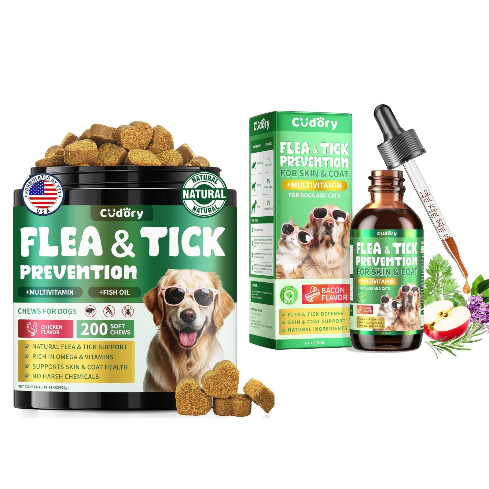Flea and Tick Prevention for Dogs & Oral Flea & Tick Prevention for Dogs and Cats, with Multivitamin for Pets - Supports Healthy Skin & Coat