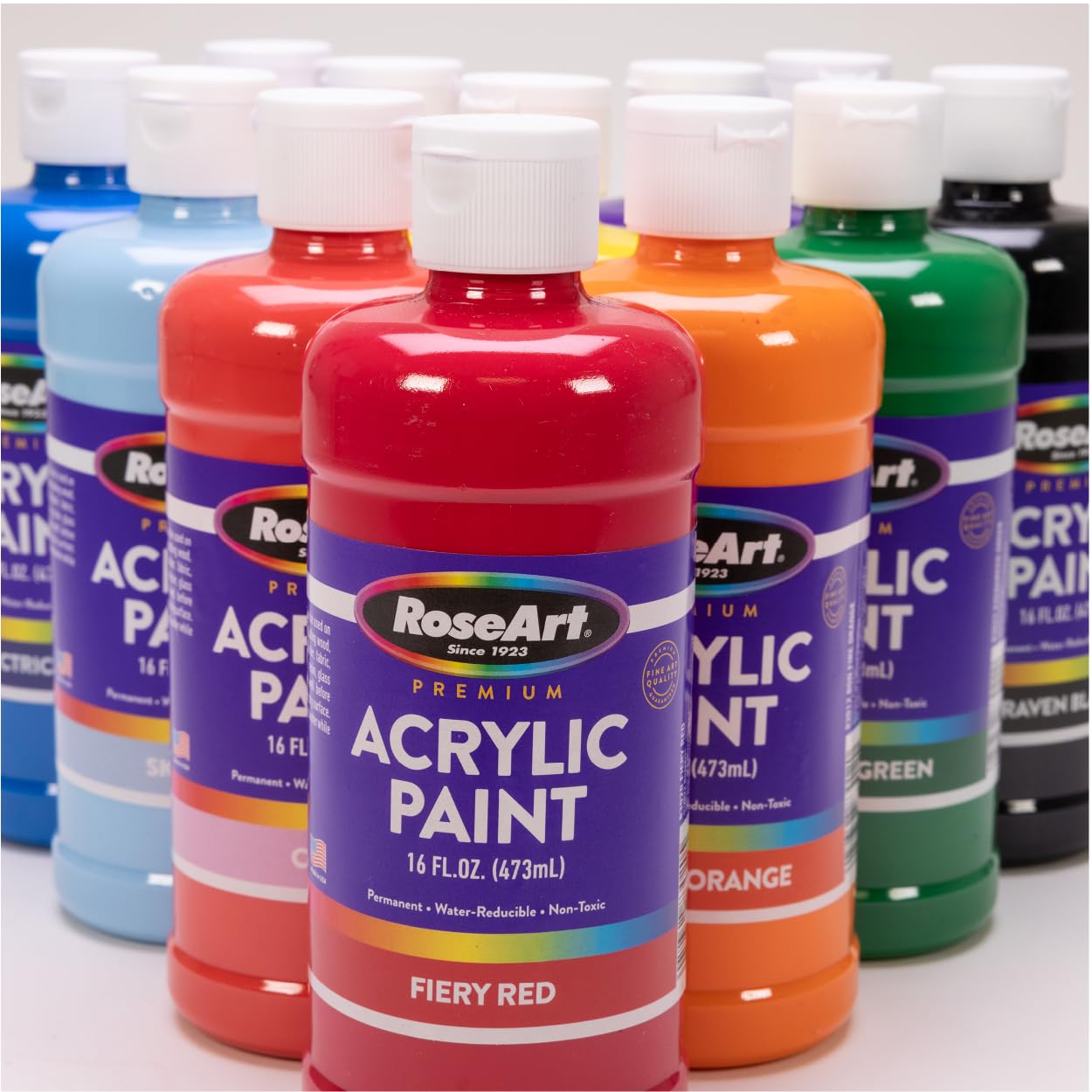 RoseArt acrylic Paint Set – Set of 12 Vibrant Colors in 16oz Bottles