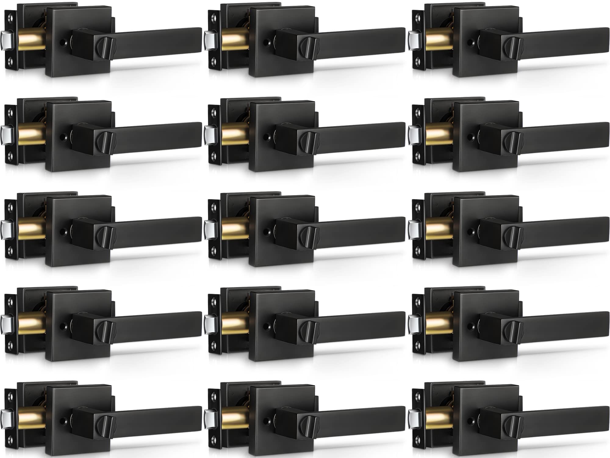 LEIFIDE 15 Pcs Privacy Interior Door Levers Heavy Duty Square Design Door Handles Matte Black Knob Interior Bedroom and Bathroom Door Handle Keyless Hardware Reversible for Right Left Handed Door