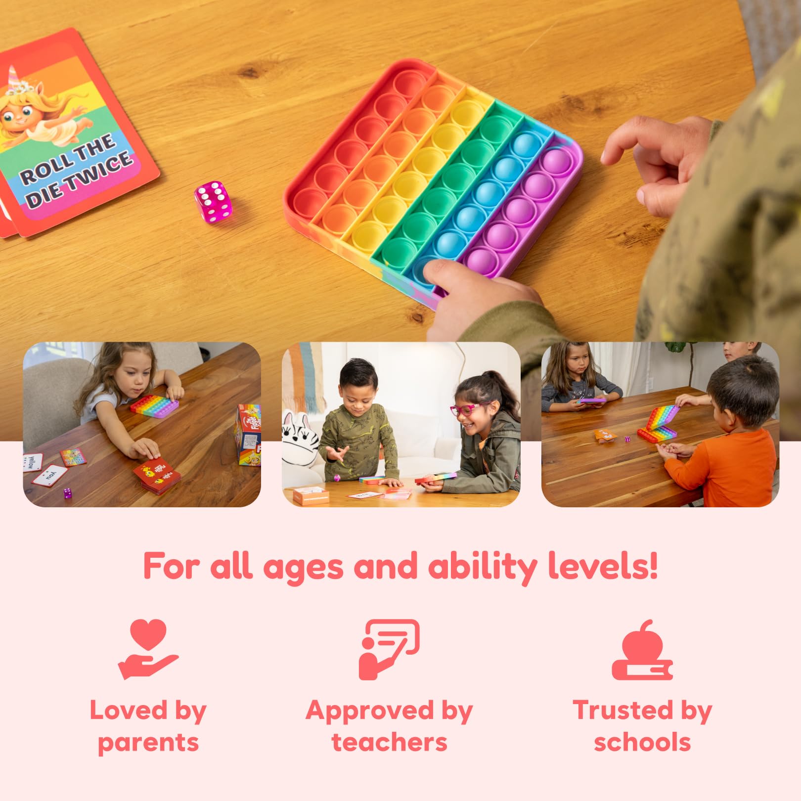 The Fidget Game Learn to Read in Weeks Master 220 High-Frequency Dolch Sight Words Curriculum-Appropriate Reading Game for Pre-K to Grade 3 - NO-Letters Popping Mats & Dice