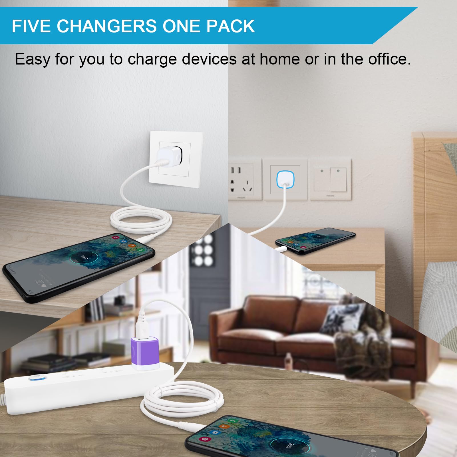 Charging Block,Charger Box,5Pack Travel Single Port USB Wall Charger Brick Cubes for iPhone 16/15/14/13/12/X/8/8 Plus/7/6S,Samsung Galaxy S24 S23 S22 A14 S10e S10 S9 S8/S7/S6/Note 9/8,LG G8 G7,Moto