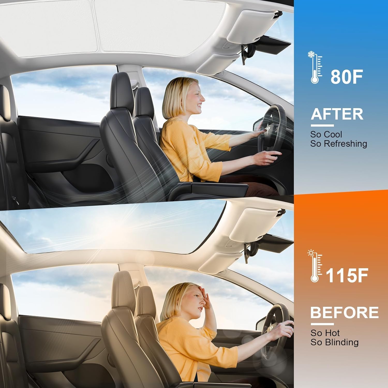 2024 New Version Sunshade Roof for Tesla Model Y【Blocks 99% UV, No Sag Gap!】Magnetic Roof Sunshade for Tesla Model Y Accessories 2024-2020 Heat Insulation Keep Cooling Foldable Sunshade for Glass Roof