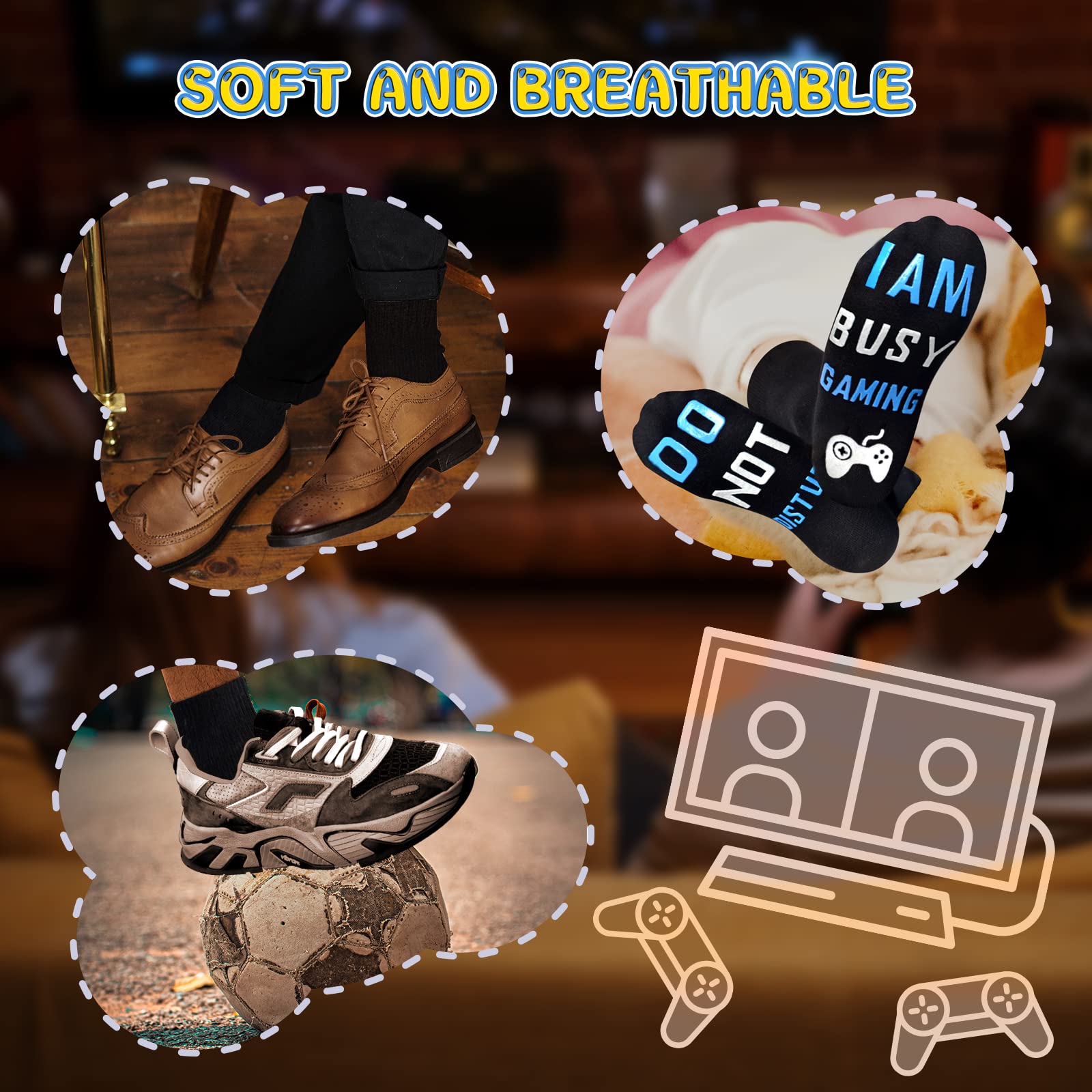 Christmas Stocking Stuffers Gifts for Boys - Funny Gaming Socks for Him Gamer Sock Novelty Gifts for Boys Mens Dad Father