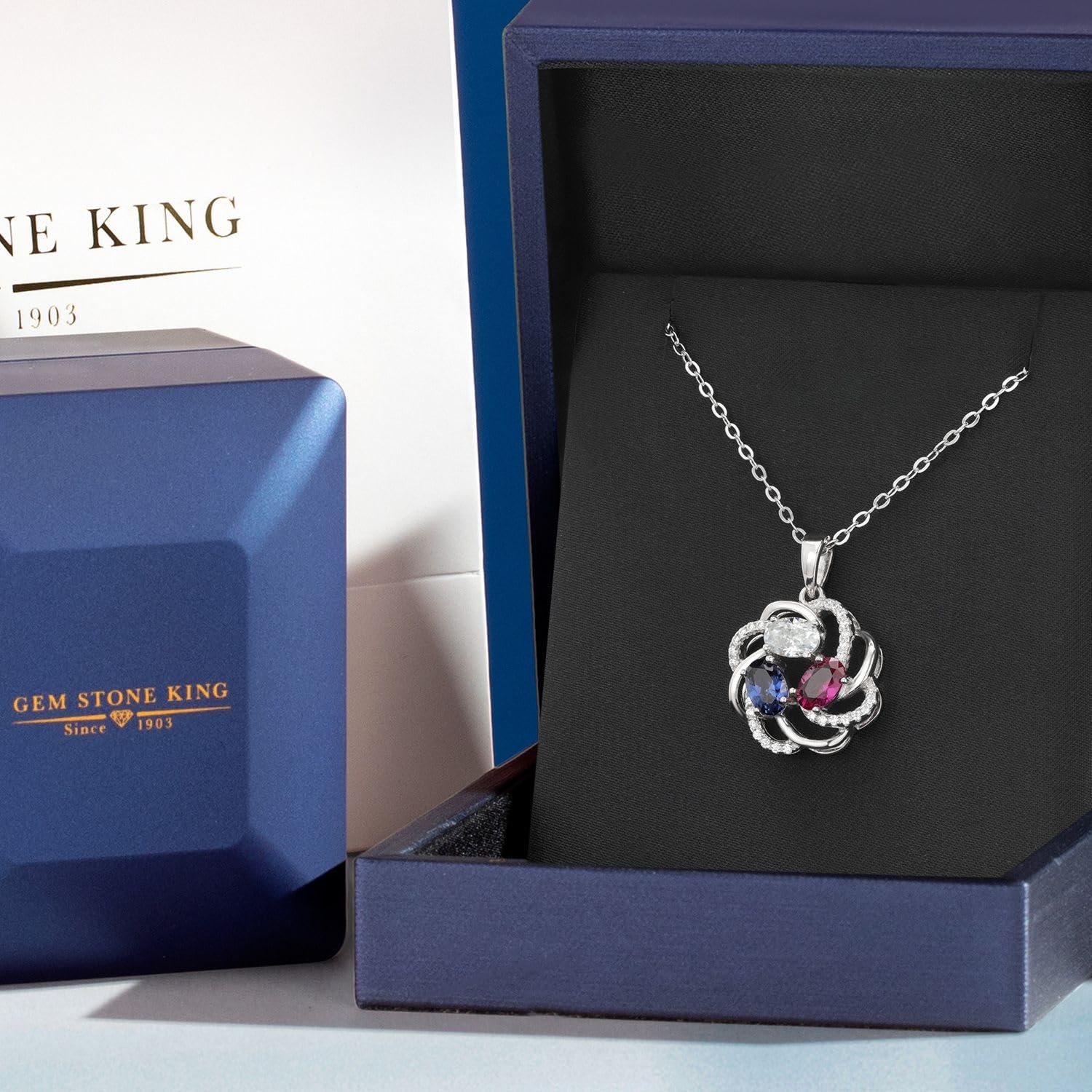 Customized Personalized Women's Necklace with 3 Gemstone Birthstone | 925 Silver Jewelry for Mom Wife Grandma Sister Friend | 18 Inch Chain | Anniversary Birthday Mother’s Day Christmas Valentine's