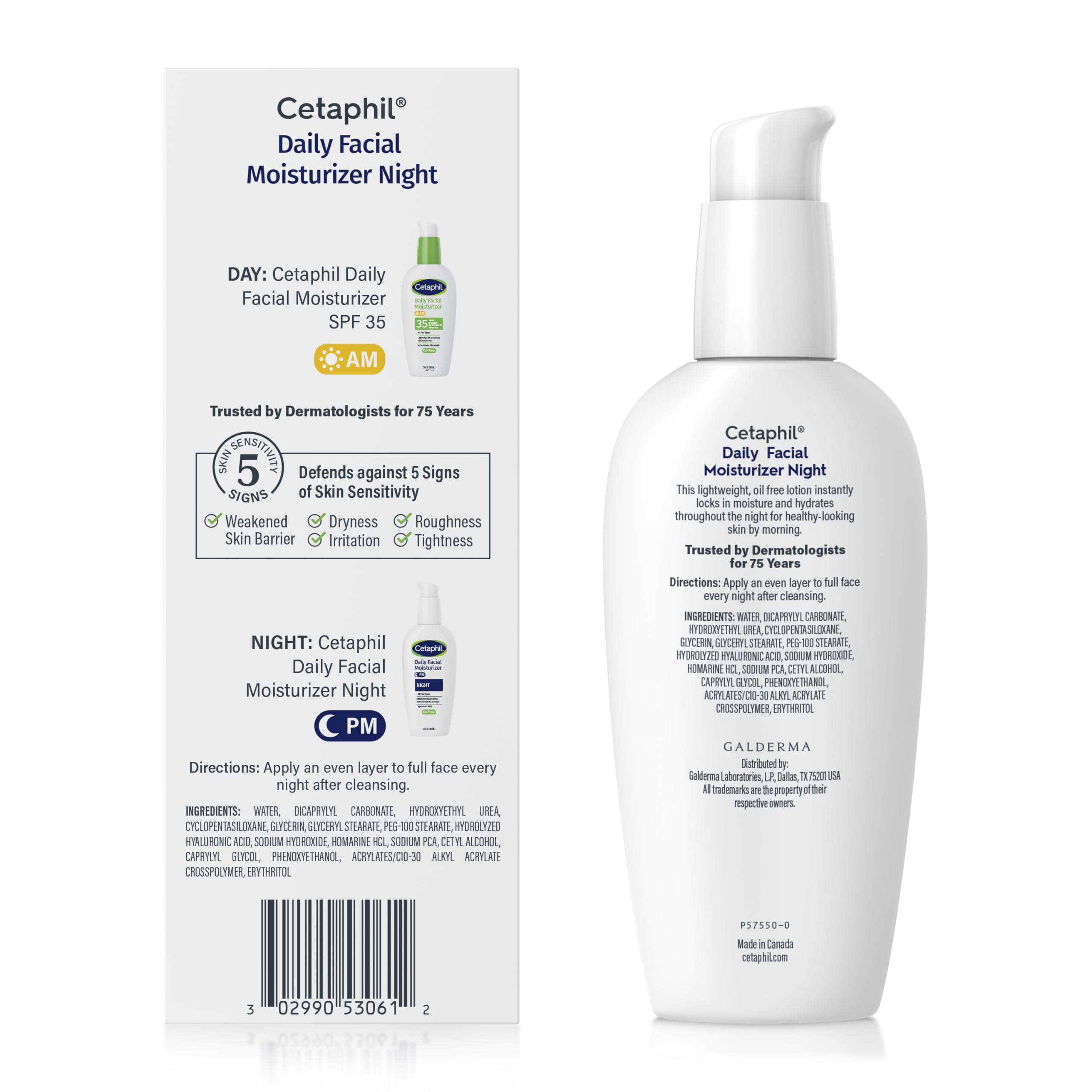 Cetaphil Night Moisturizer for Face, Hydrating Facial Moisturizer with Hyaluronic Acid, For All Skin Types, Lightweight and Non-Comedogenic, Dermatologist Recommended for Sensitive Skin, 3oz