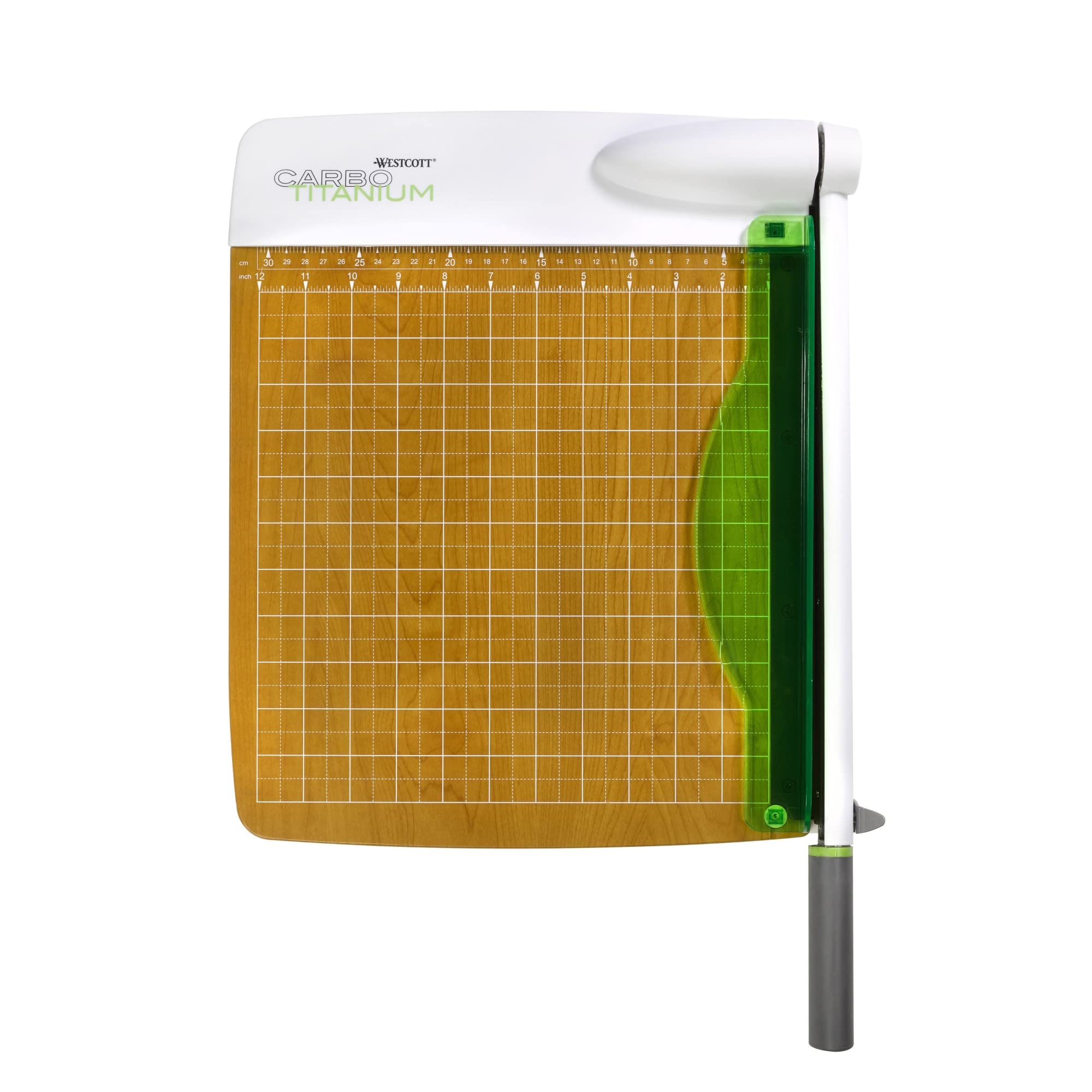 Westcott 16717 12-Inch CarboTitanium Wood Base Guillotine Paper Cutter, Multi-Paper Trimmer with 30 Sheet Capacity