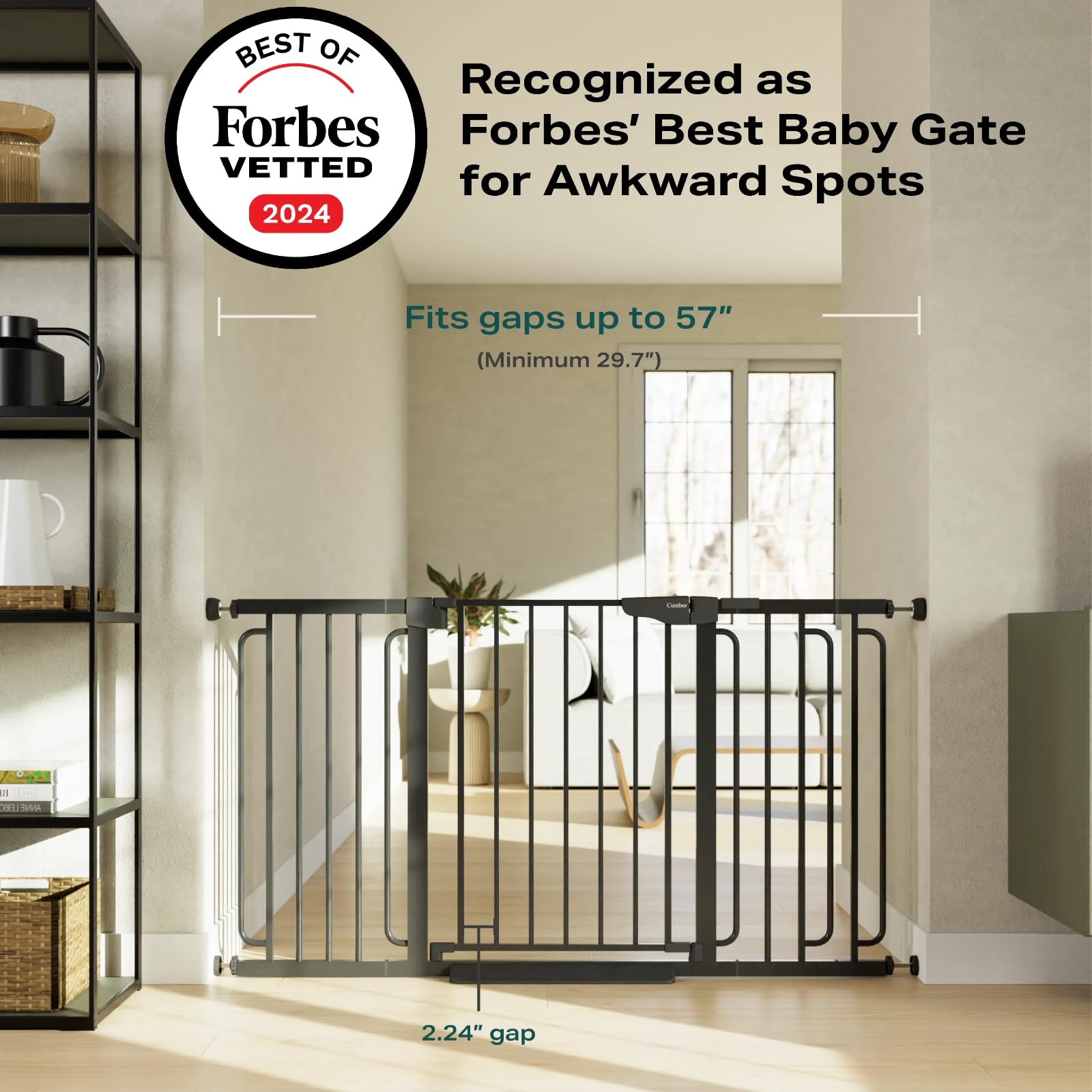 Cumbor 29.7-57" Extra Wide Baby Gate for Stairs, Mom's Choice Awards Winner-Dog Gate for Doorways, Pressure Mounted Walk Through Safety Child Gate for Kids Toddler, Tall Pet Puppy Fence Gate, Black