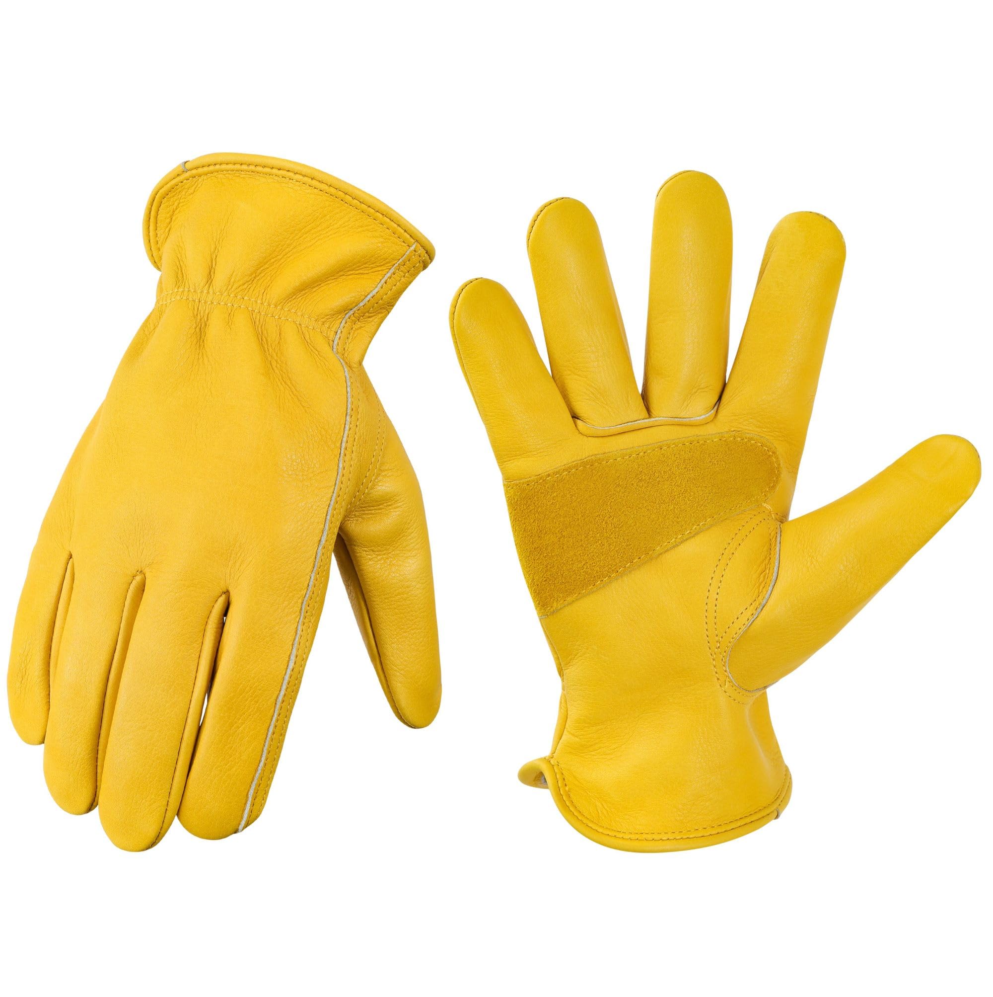DULFINE Cow Leather Work Gloves for Men & Women, Reinforced Durable Palm Gardening Gloves,Puncture & Cut Resistant, Ideal for Construction Yardworks DIY