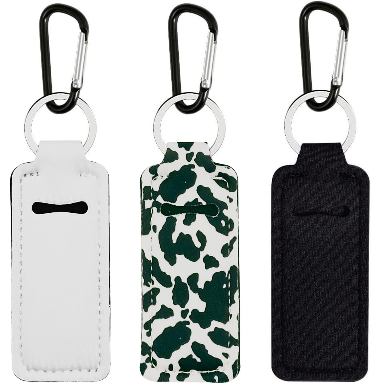 KUKEANVO Chapsticks Holder Keychain for Lipstick, Lip Balm Keychain Holder with Clip, Stocking Stuffers for Women (3pcs-Cow Black & White)