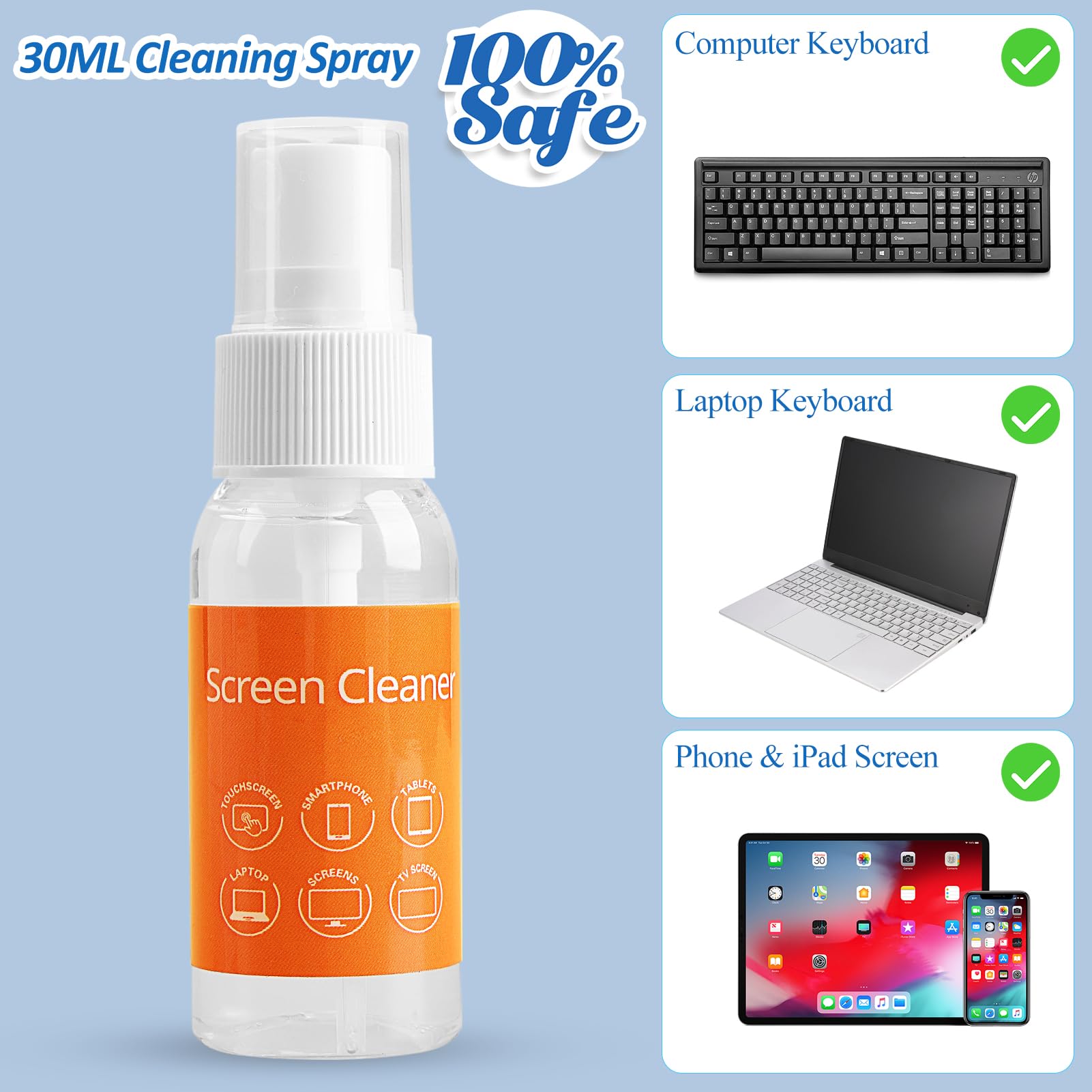 Keyboard Cleaning Kit Keyboard Cleaner, Laptop Cleaning Kit with Retractable Keyboard Brush and Screen Cleaner Spray 30ml, Electronic Cleaner Tool for PC, Computer, Laptop, MacBook, ipad, Phone