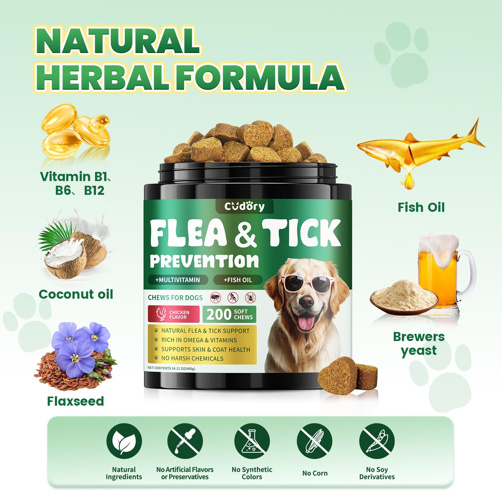 Flea and Tick Prevention for Dogs & Flea and Tick Chews for Cats, Soft Chews Natural Flea Tick Support for Cat God All Breeds & Ages