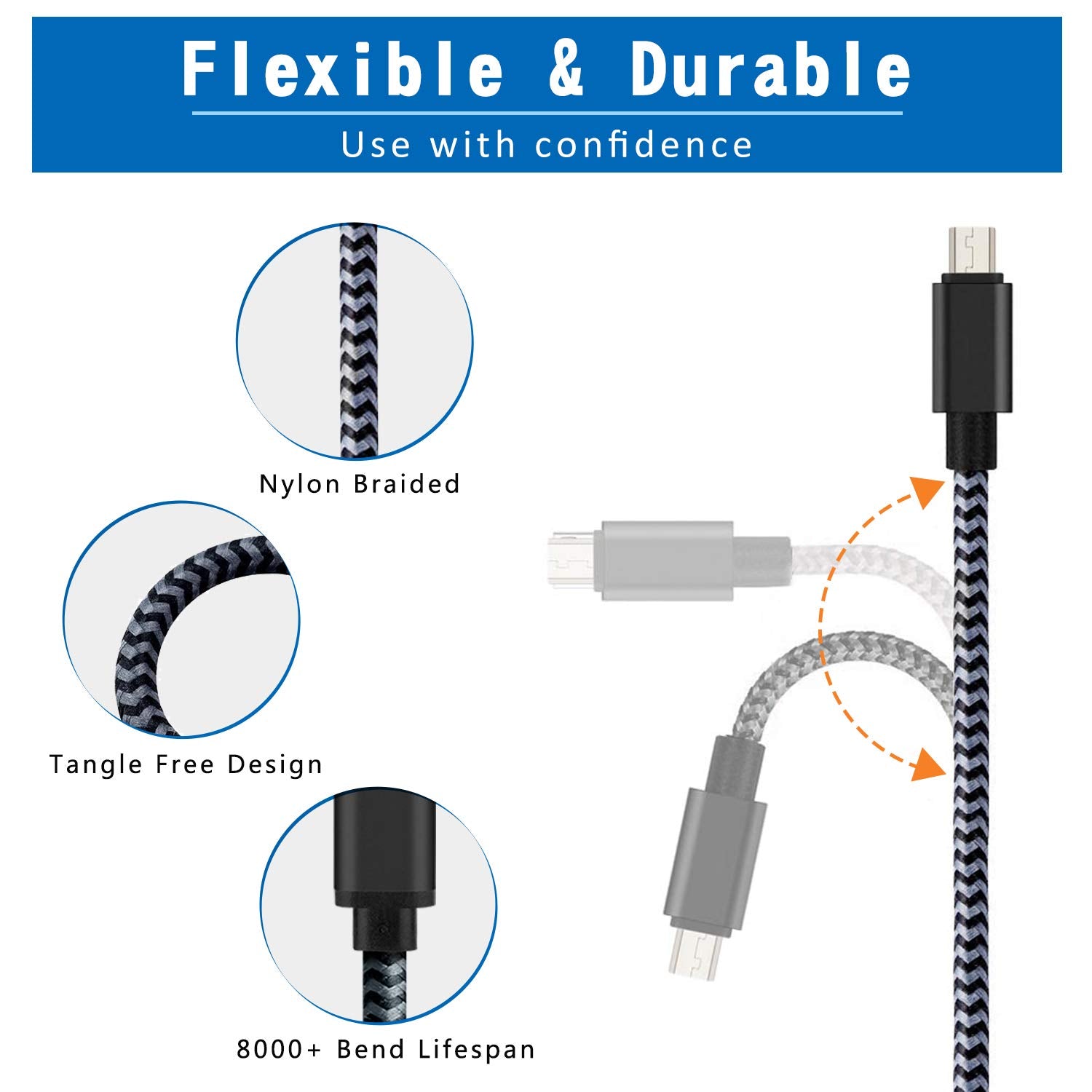 HI-CABLE Android Charger Cable, Micro USB Cable [2 Pack/6FT] with 2-Pack Dual Port USB Wall Charger Fast Charging Compatible with Samsung Galaxy S7 S6 J8 J7 Note 5,Kindle,LG,PS4,Camera (Black)
