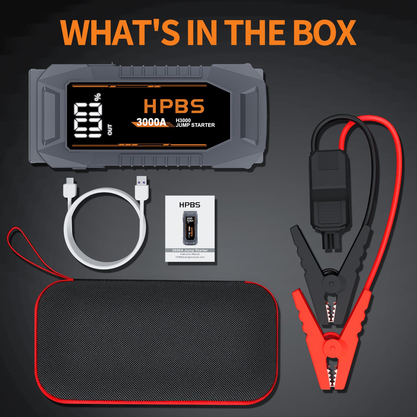 HPBS Jump Starter - 3000A Car Battery Jump Starter for Up to 10L Gas and 8L Diesel Engines, 12V Portable Battery Jump Starter Box with 3.0" LCD Display