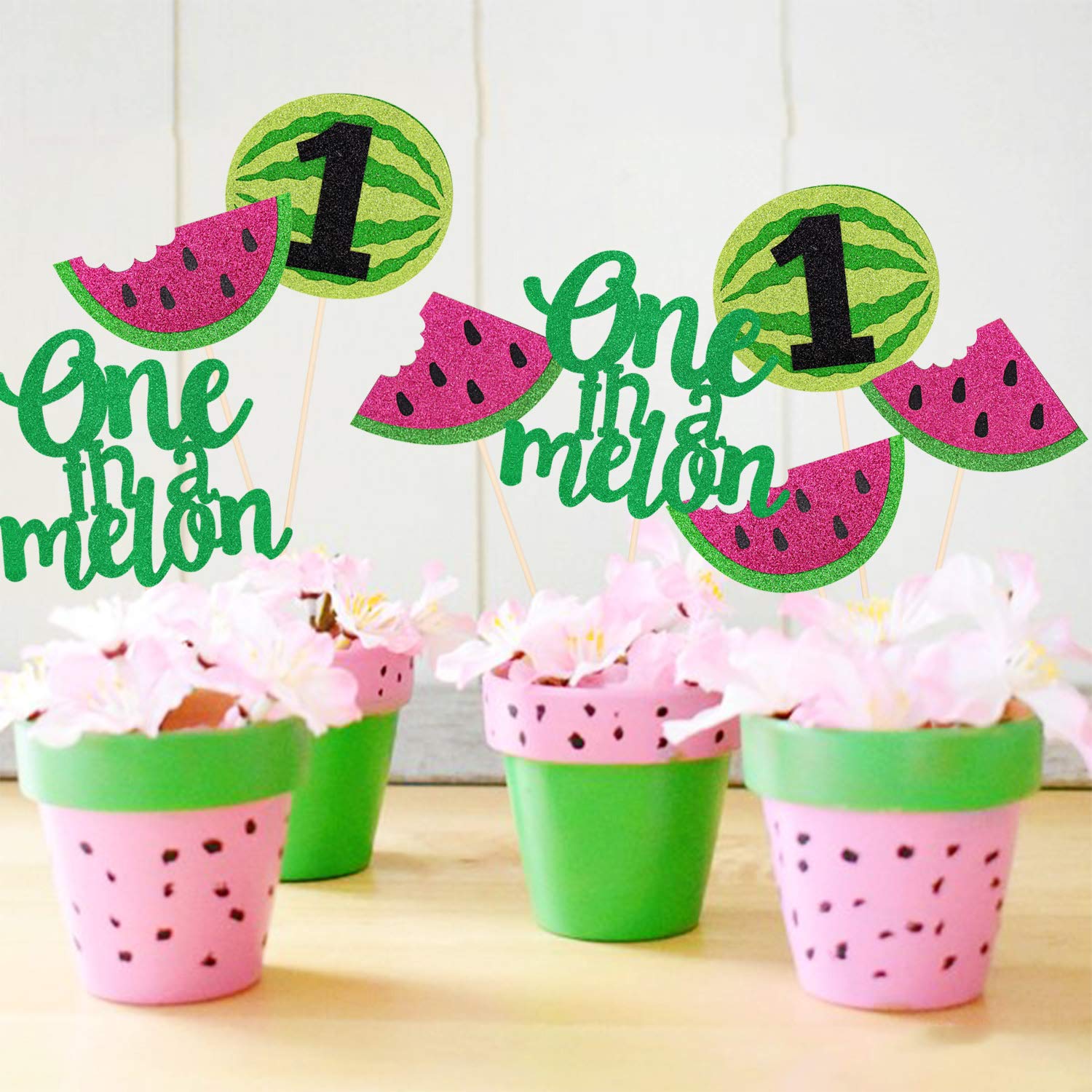 Yaaaaasss! One in a melon Centerpieces 12 Set Watermelon Glitter Party Table Centerpieces Sticks Summer 1st Birthday Party Decorations Watermelon Photo Prop Table Topper