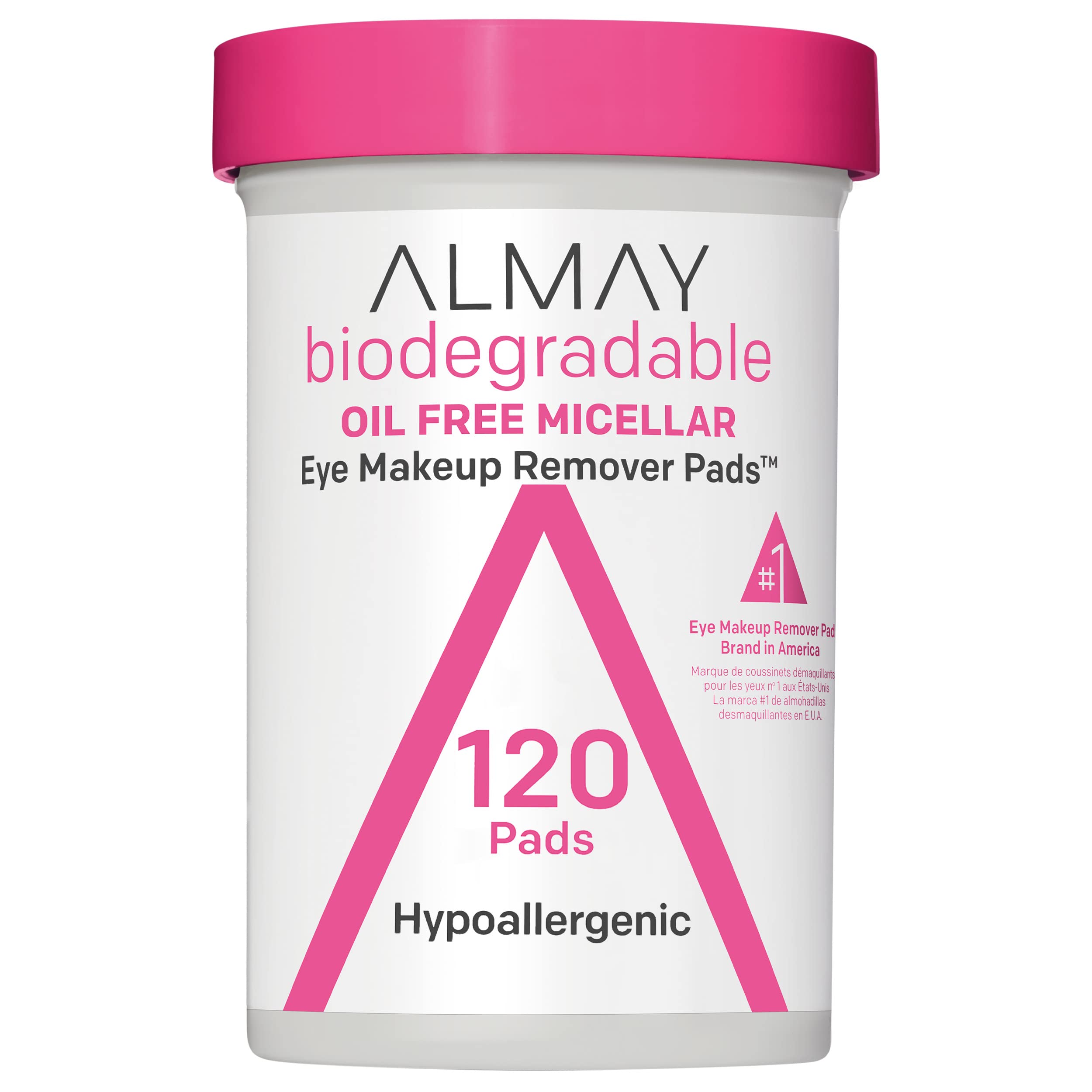 Almay Biodegradable Eye Makeup Remover Pads, Micellar Gentle, Stocking Stuffer for Women, Hypoallergenic, Fragrance-Free, 120 Count (Pack of 1)