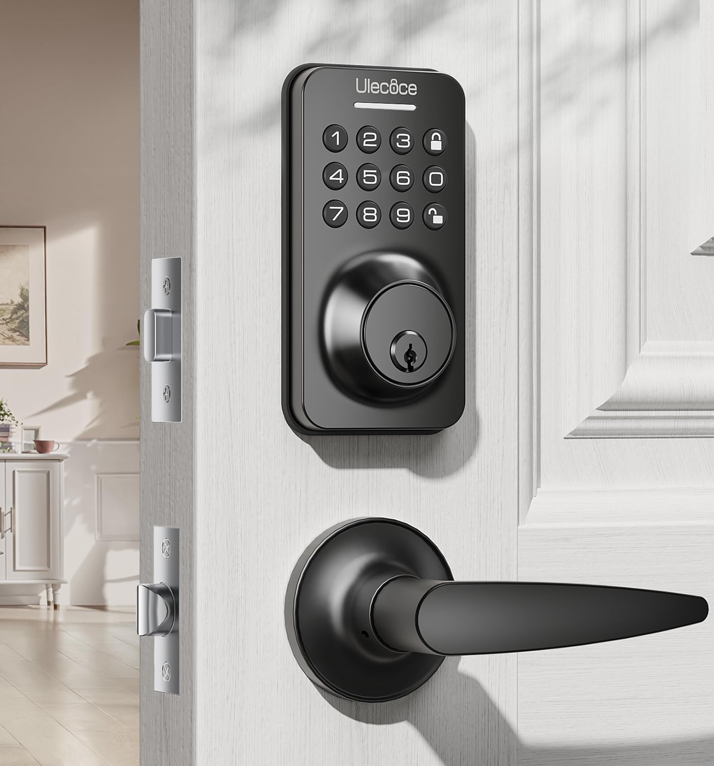 Keyless Entry Door Lock Deadbolt with Handle Set, Keypad Door Lock with Handle Smart Door Locks for Front Door with Set Code Door Lock with Easy Installation, Auto Lock, Matte Black