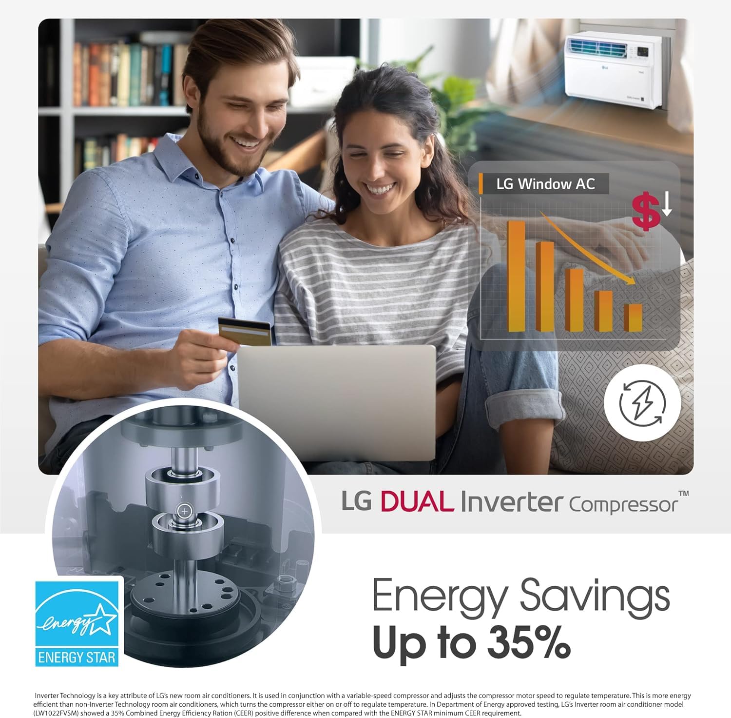 LG 10000 BTU Window Air Conditioners [2023 New] Dual Inverter Remote WiFi Enabled App Ultra-Quiet Washable Filter Cools 450 Sq.Ft AC Unit air conditioner Easy Install White LW1022FVSM