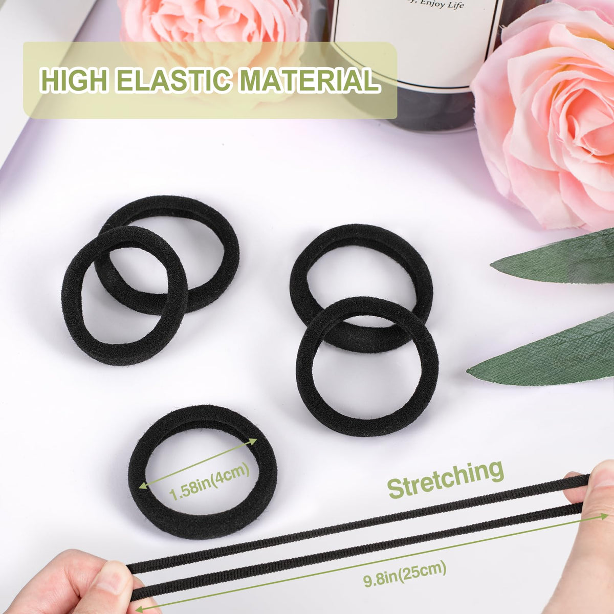 Pennik Black Hair Ties, Seamless Cotton Hair Bands for Women Girls, Elastic Soft Ponytail Holders, No Damage Stretchy Hair Tie for Thick Heavy Curly Hair, 140 PCS