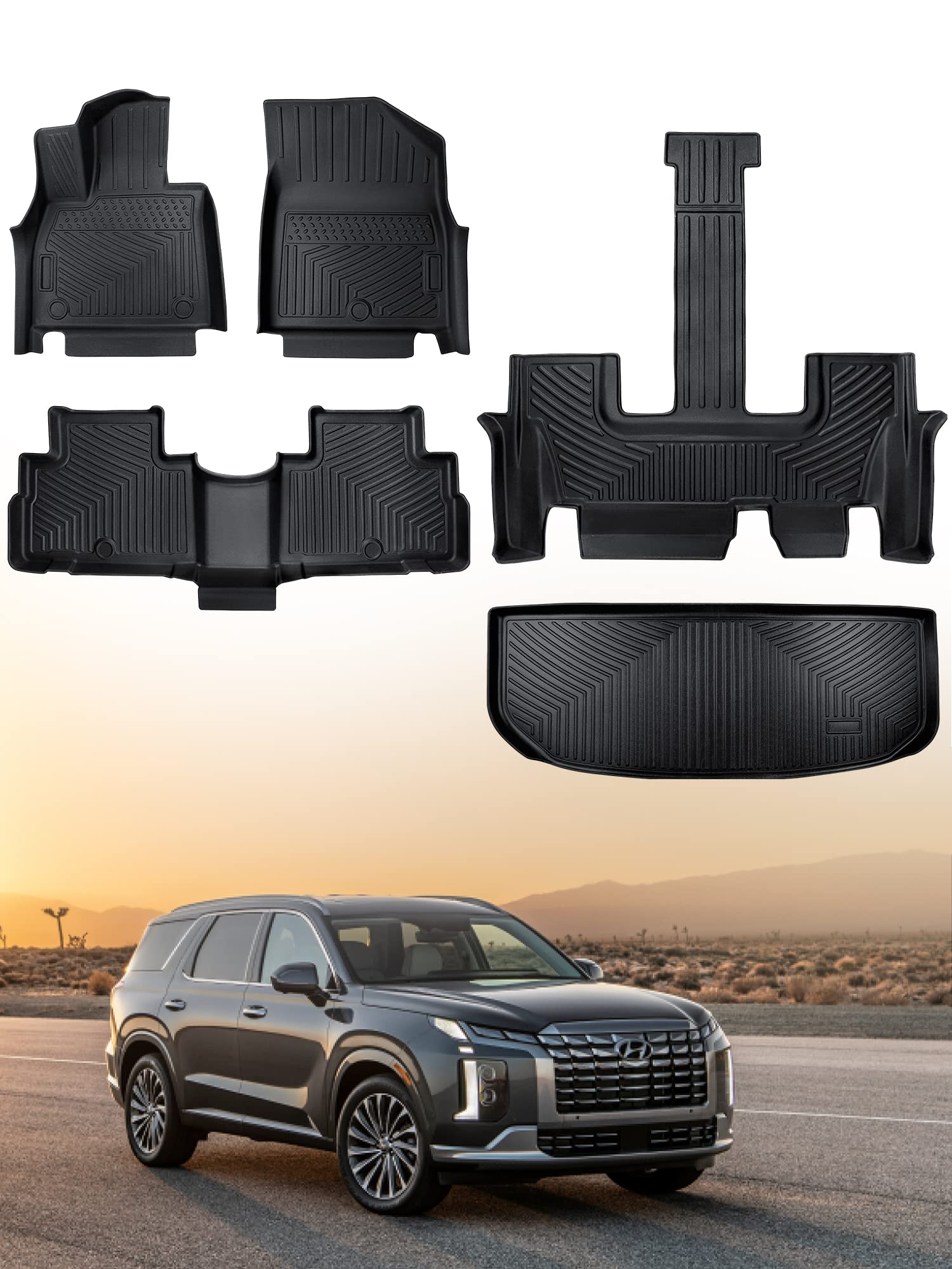 BAMACAR for Hyundai Palisade Floor Mats 2024 2023 2022 2021 2020(Bench Seat) All Weather Full Set for Hyundai Palisade Floor Mats 2024 2023 2022 2021 2020 Hyundai Palisade Accessories 2024 2023