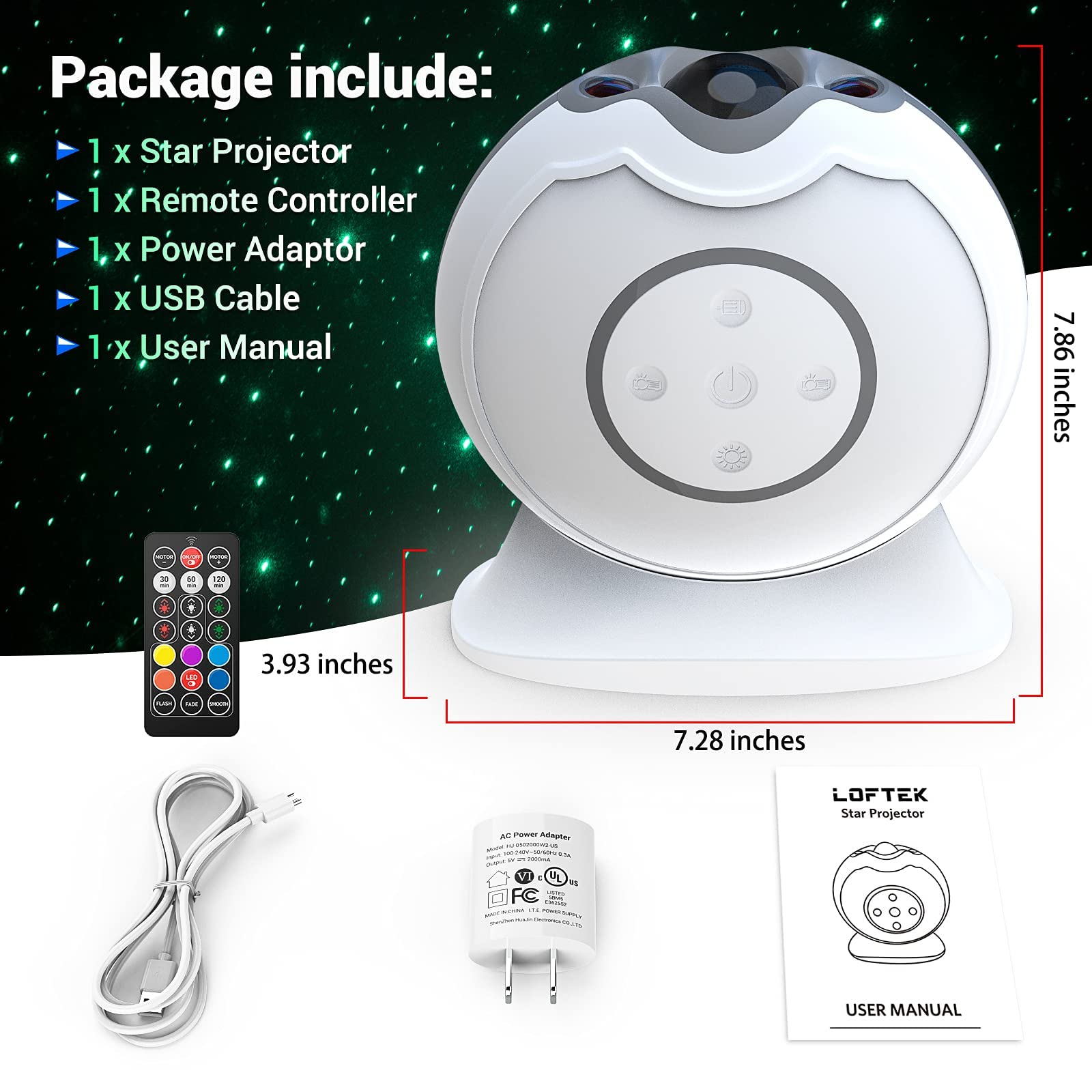 LOFTEK Galaxy Projector Star Projector, 360° Adjustable Night Light Projector with Remote Control&Timer, Rechargeable LED Starry Light Projector for Kids Bedroom Decor, Adult Home Theater, Ceiling