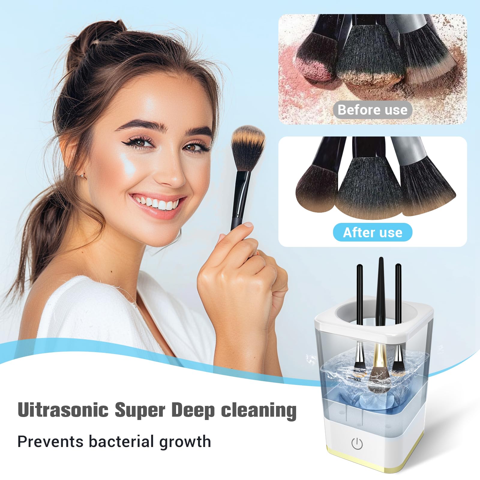 Makeup Brush Cleaner, Neeyer Super-Fast Electric Brush Cleaner Machine Automatic Brush Cleaner Spinner Makeup Brush Tools White